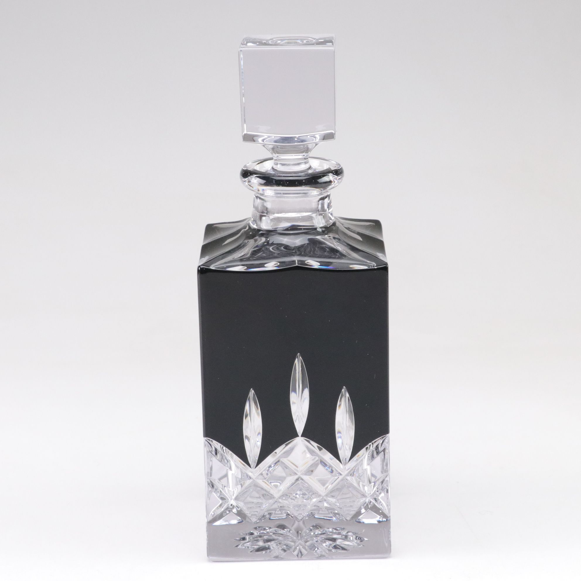 Waterford "Lismore" Black Square Decanter and Double Old Fashioned Glasses