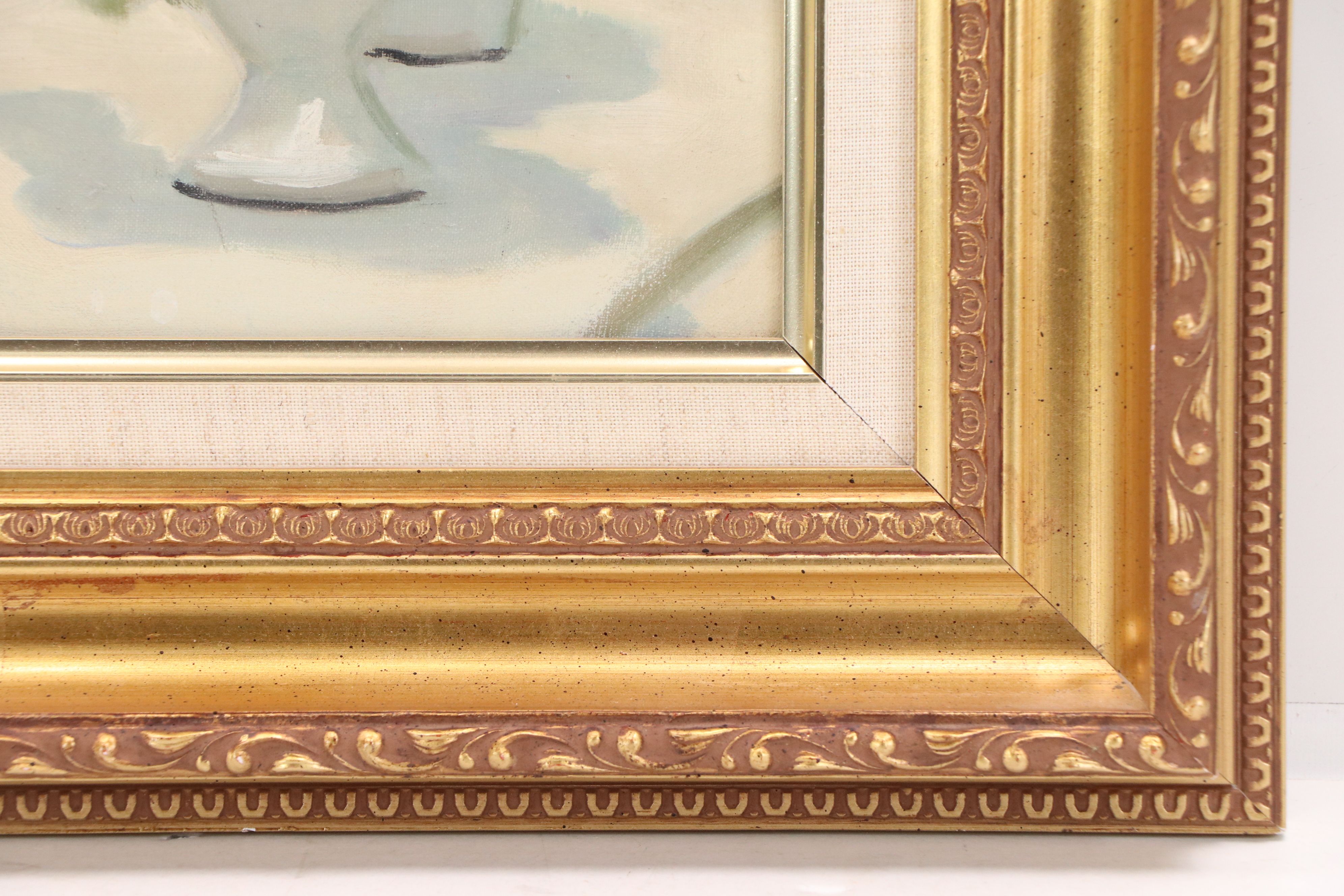 André Gisson Oil Painting of Garden Terrace, Late 20th Century