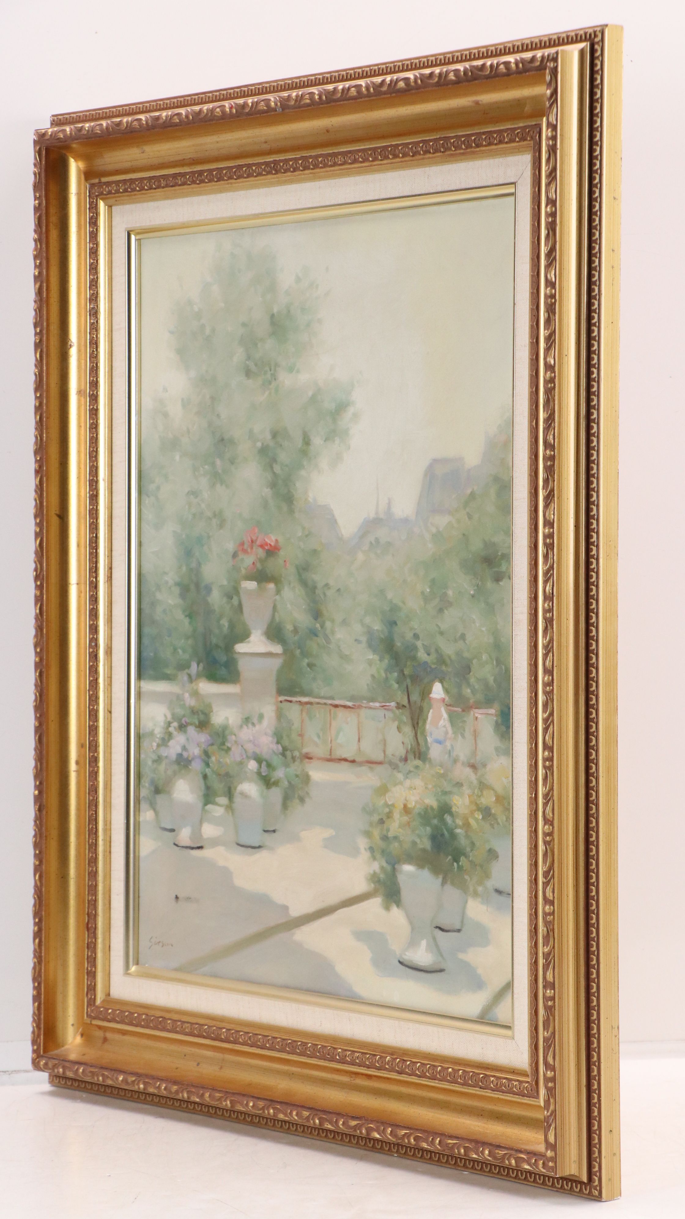 André Gisson Oil Painting of Garden Terrace, Late 20th Century