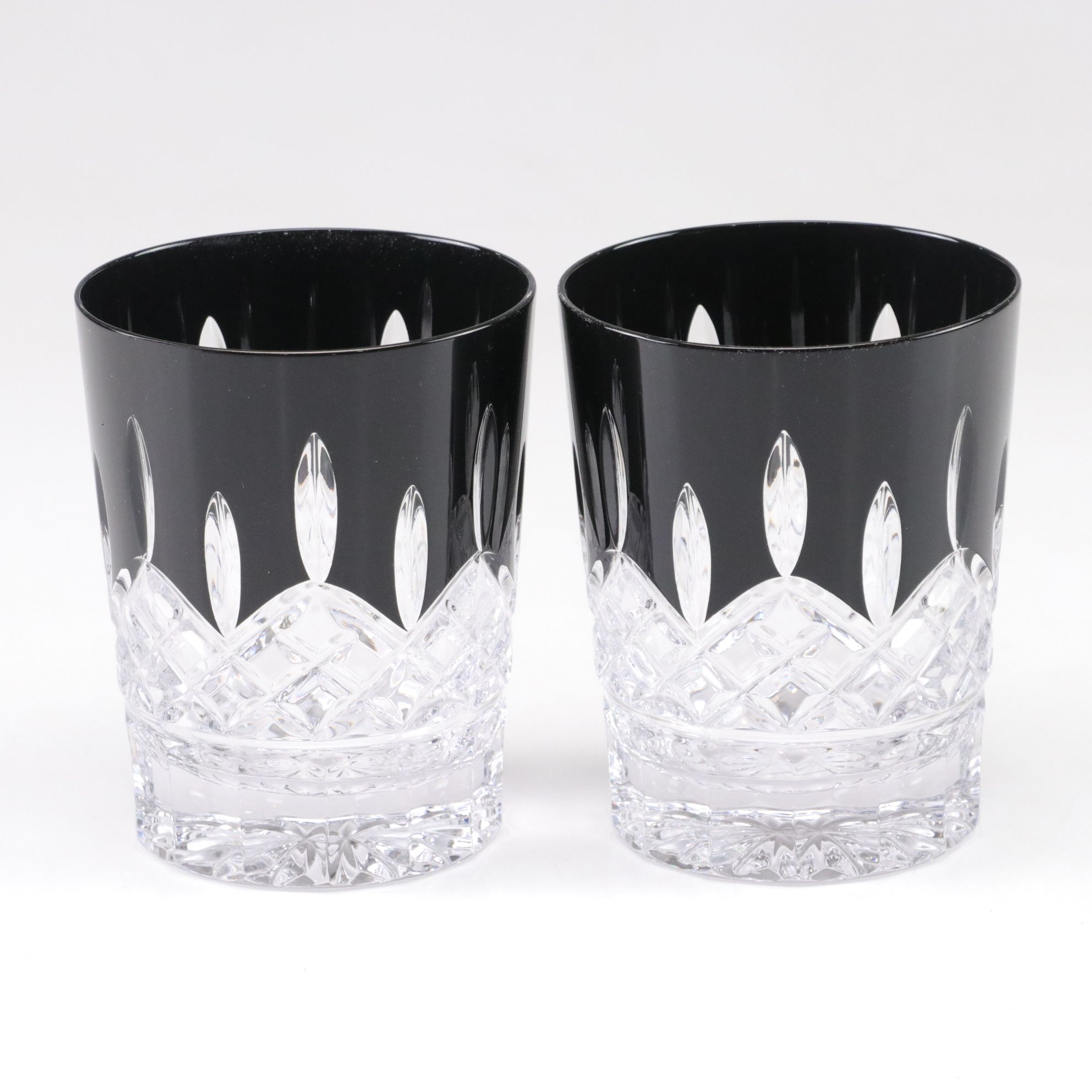 Waterford "Lismore" Black Square Decanter and Double Old Fashioned Glasses