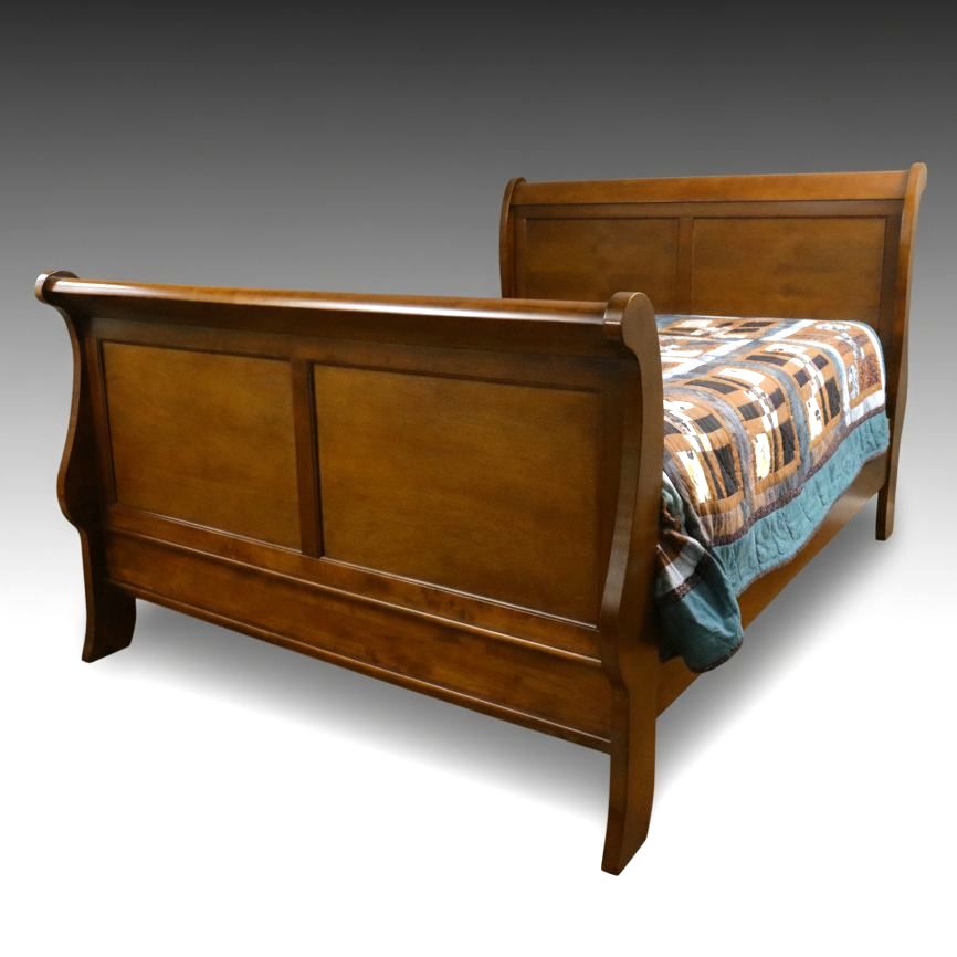 Louis Philippe Style Cherry Queen Sleigh Bed in Cherry Finish