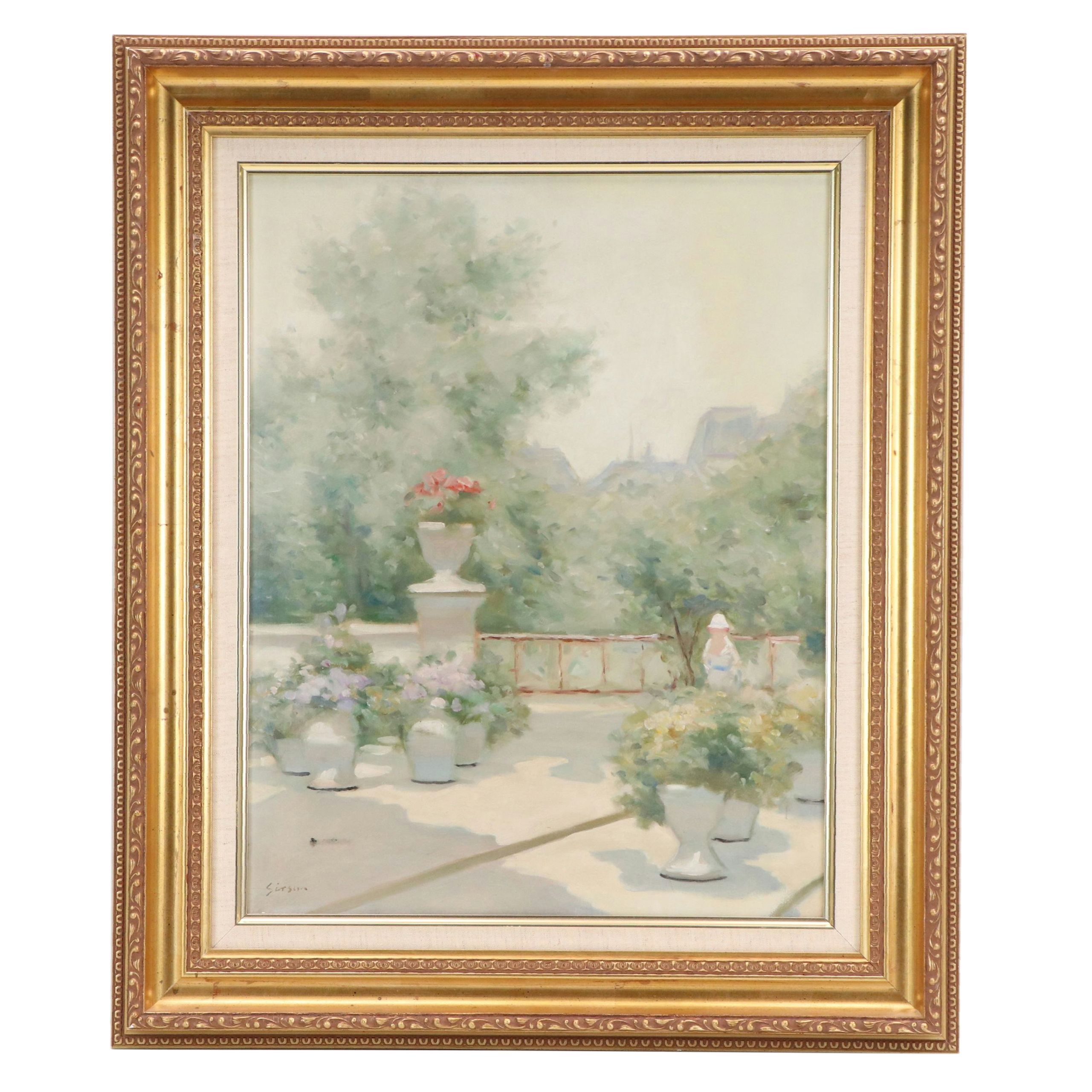André Gisson Oil Painting of Garden Terrace, Late 20th Century