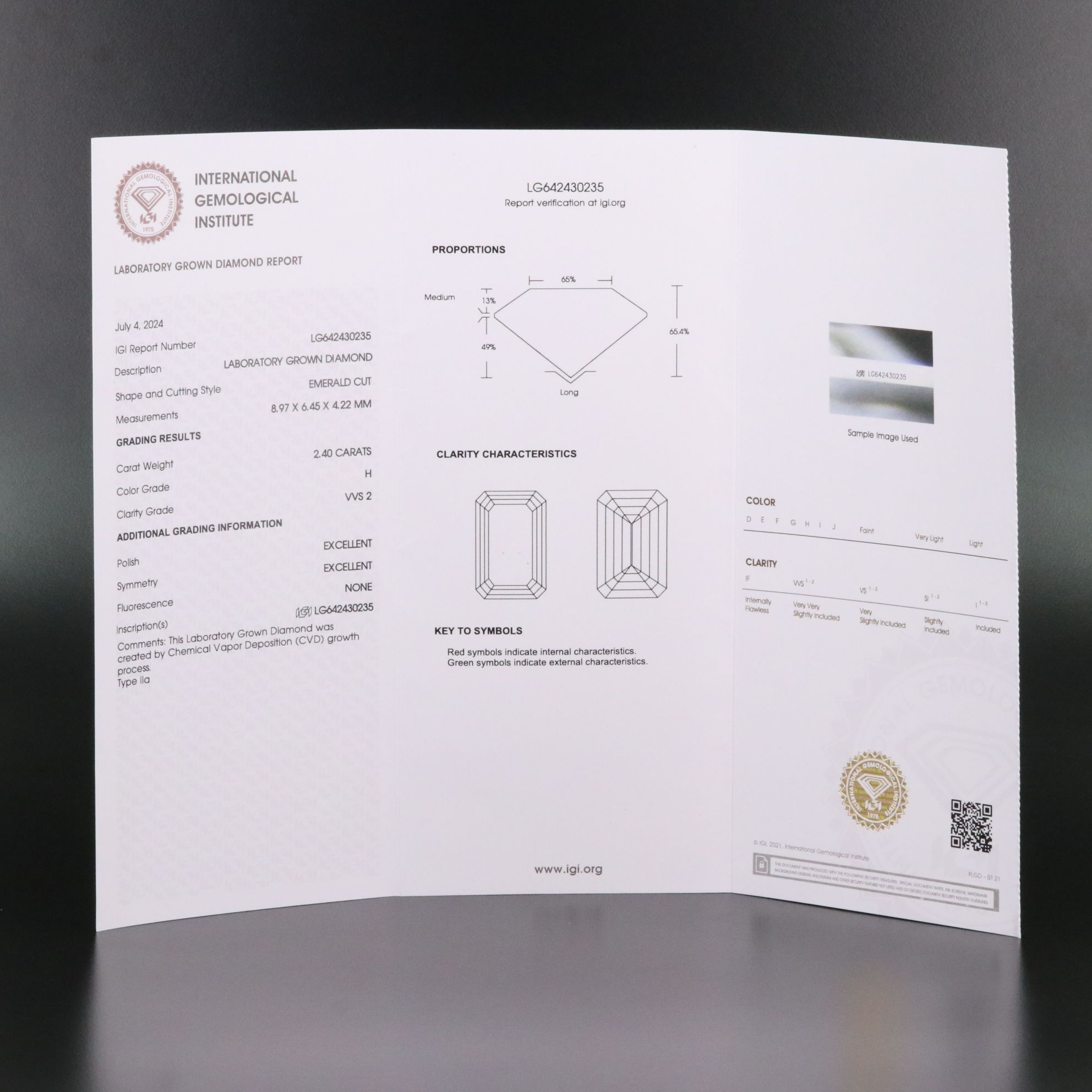 Loose 2.40 CT Lab Grown Diamond with IGI Report