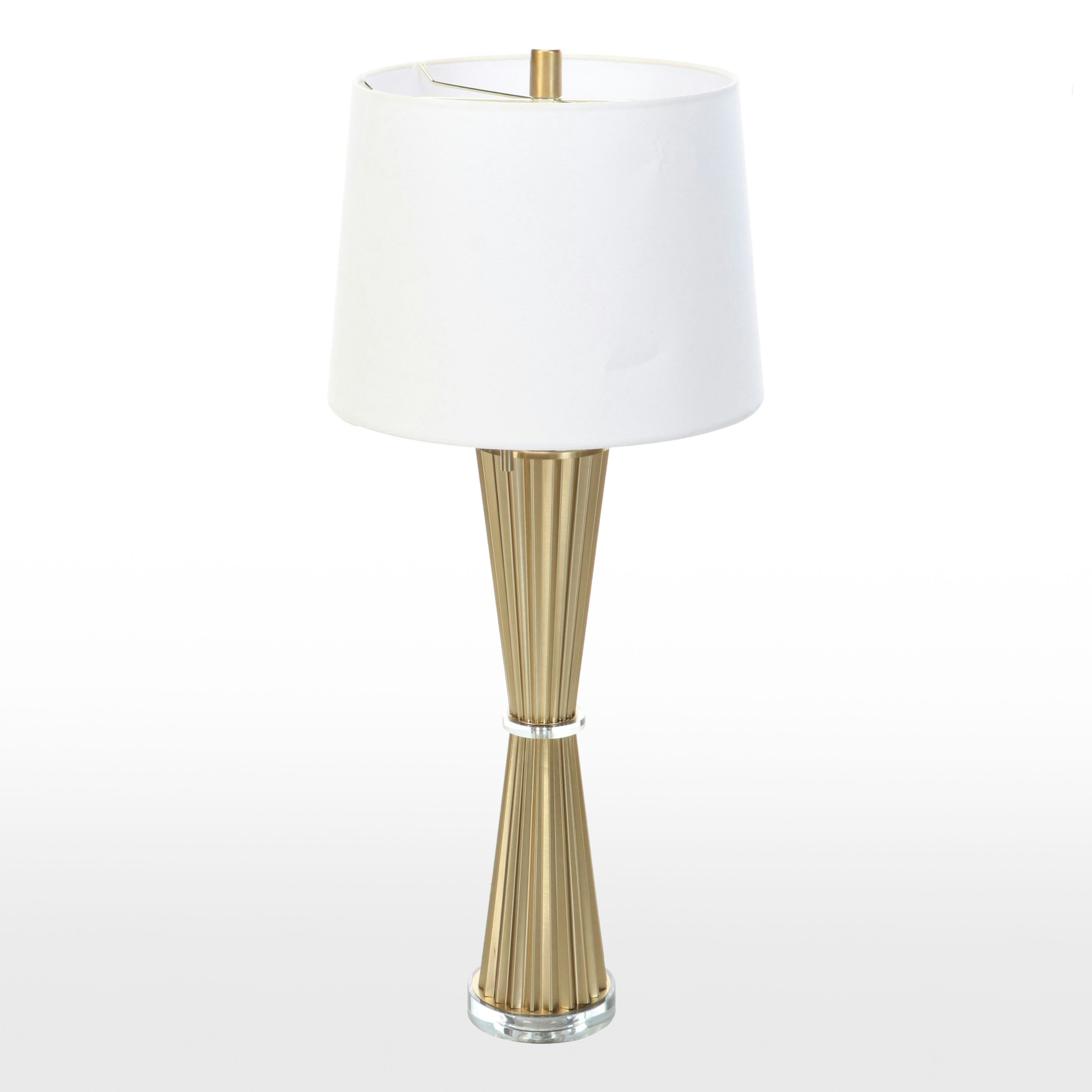 Postmodern Crimped Brass Table Lamp with Cotton Drum Shade
