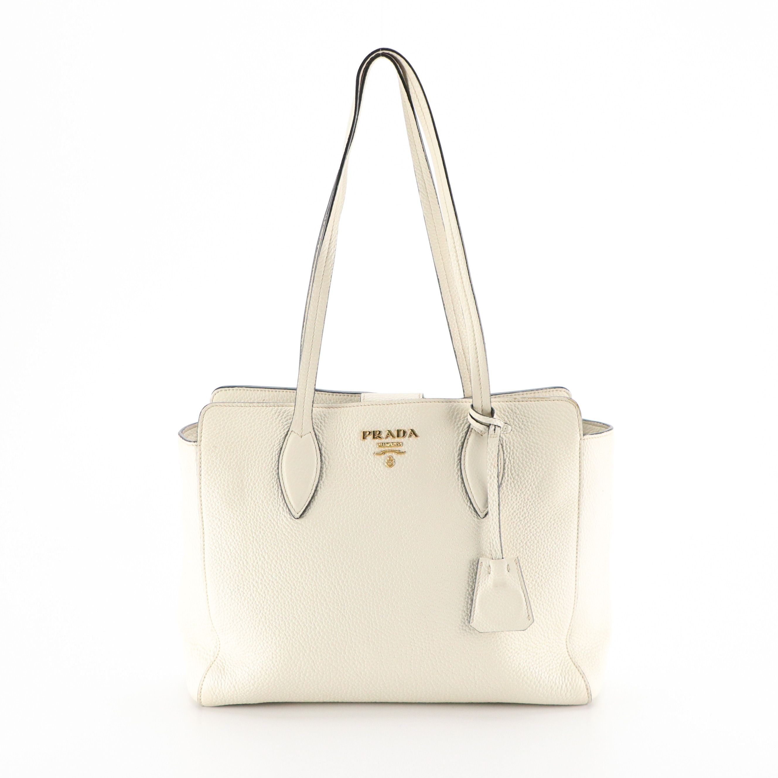 Prada Shoulder Tote in Ivory Vitello Daino Leather