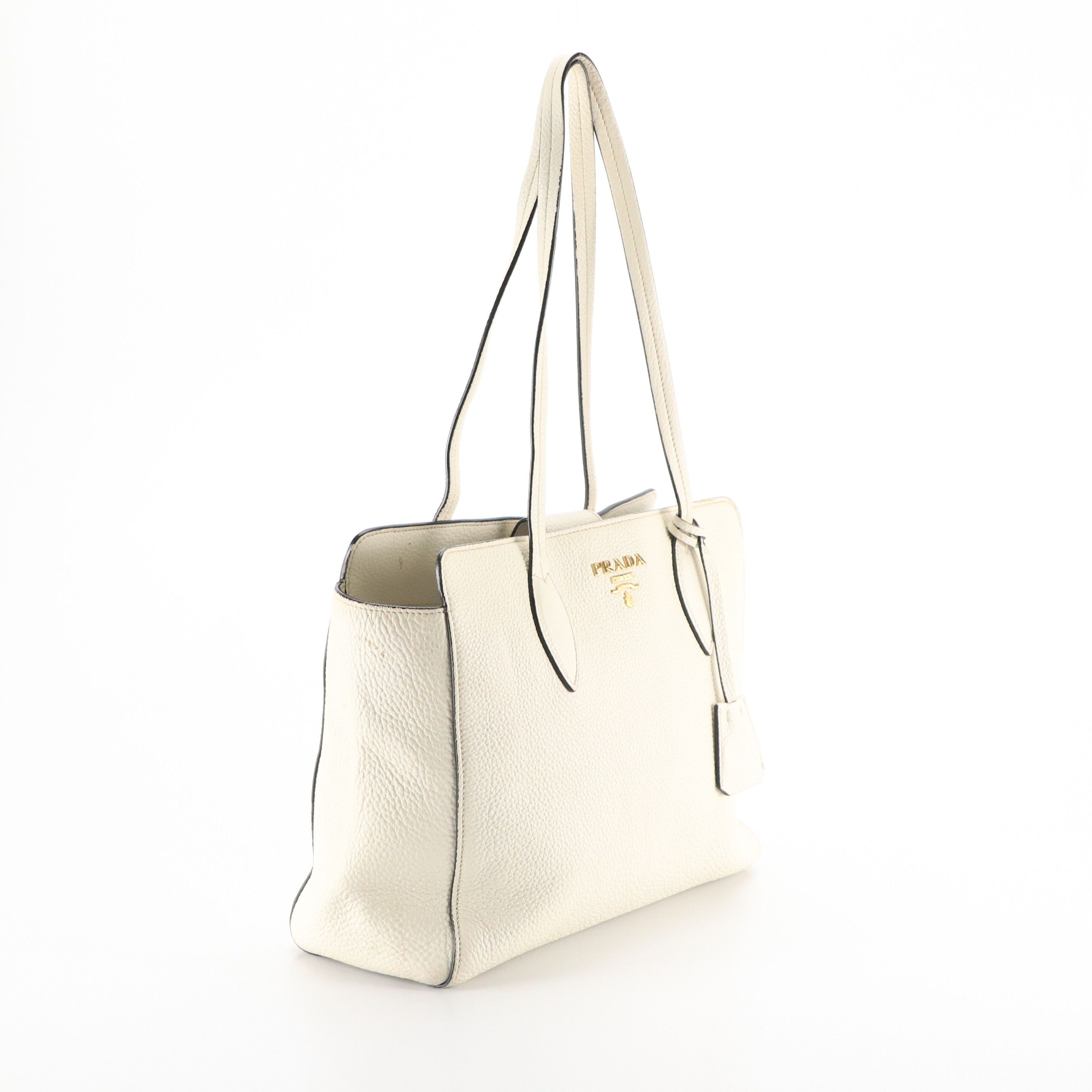 Prada Shoulder Tote in Ivory Vitello Daino Leather