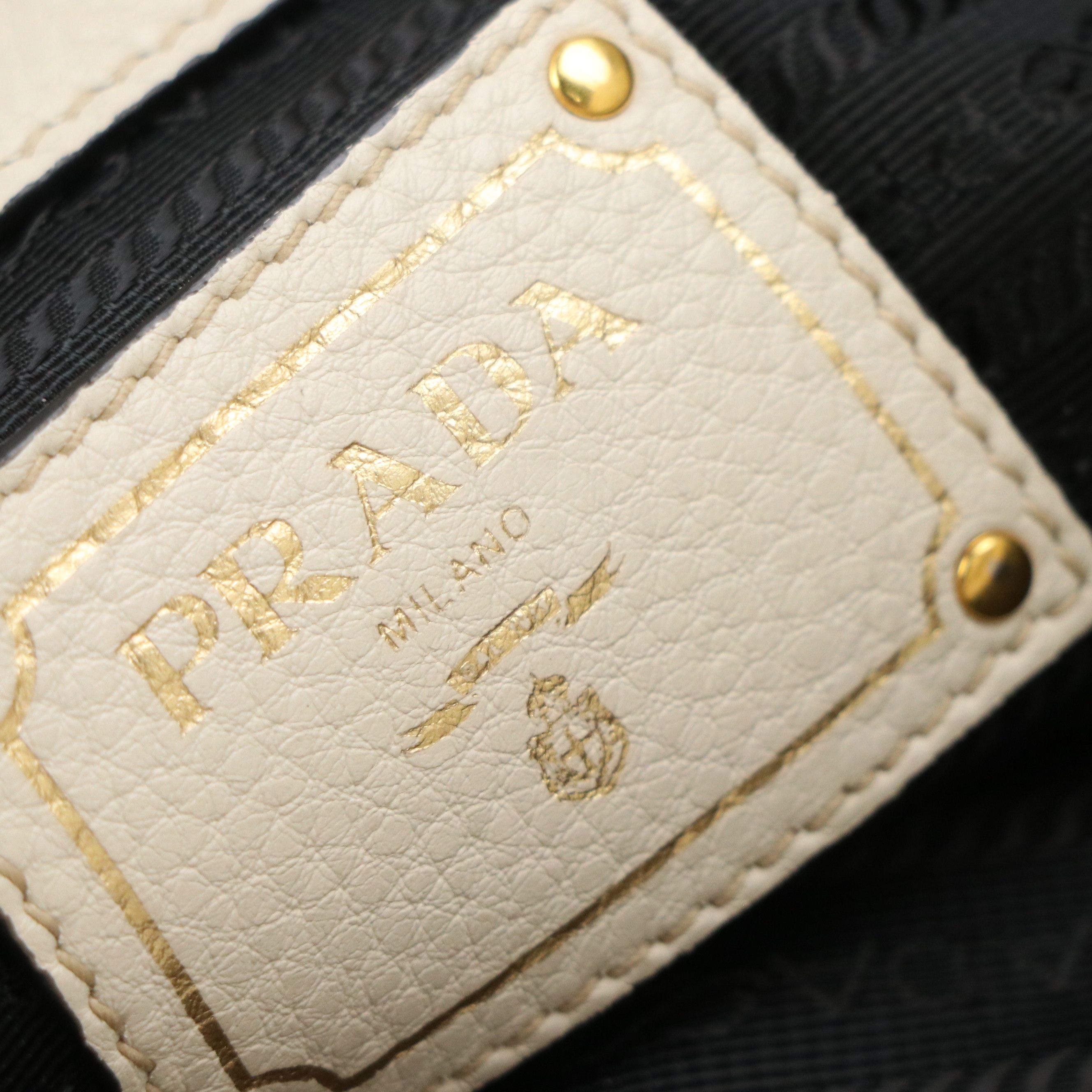 Prada Shoulder Tote in Ivory Vitello Daino Leather