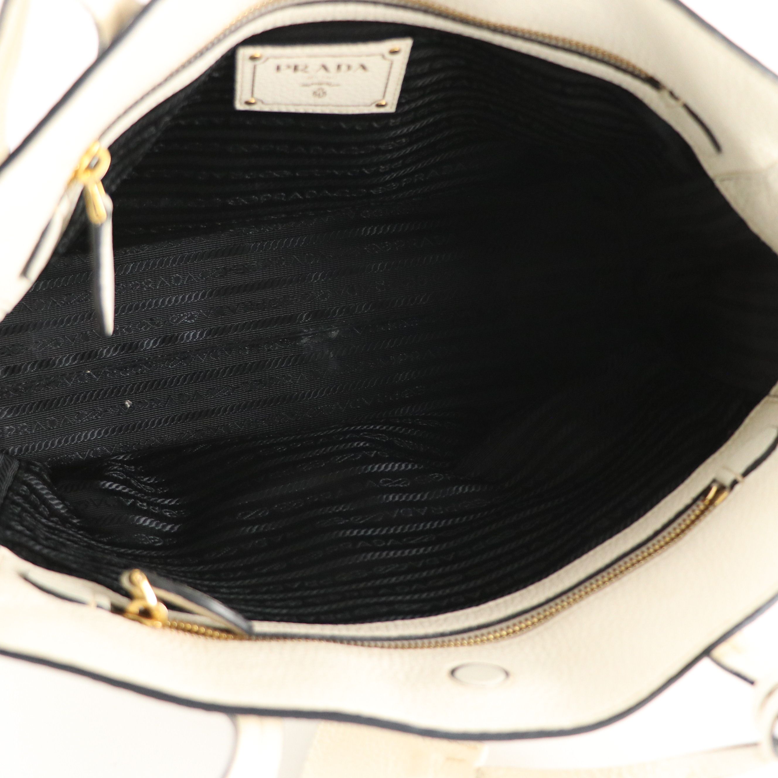 Prada Shoulder Tote in Ivory Vitello Daino Leather