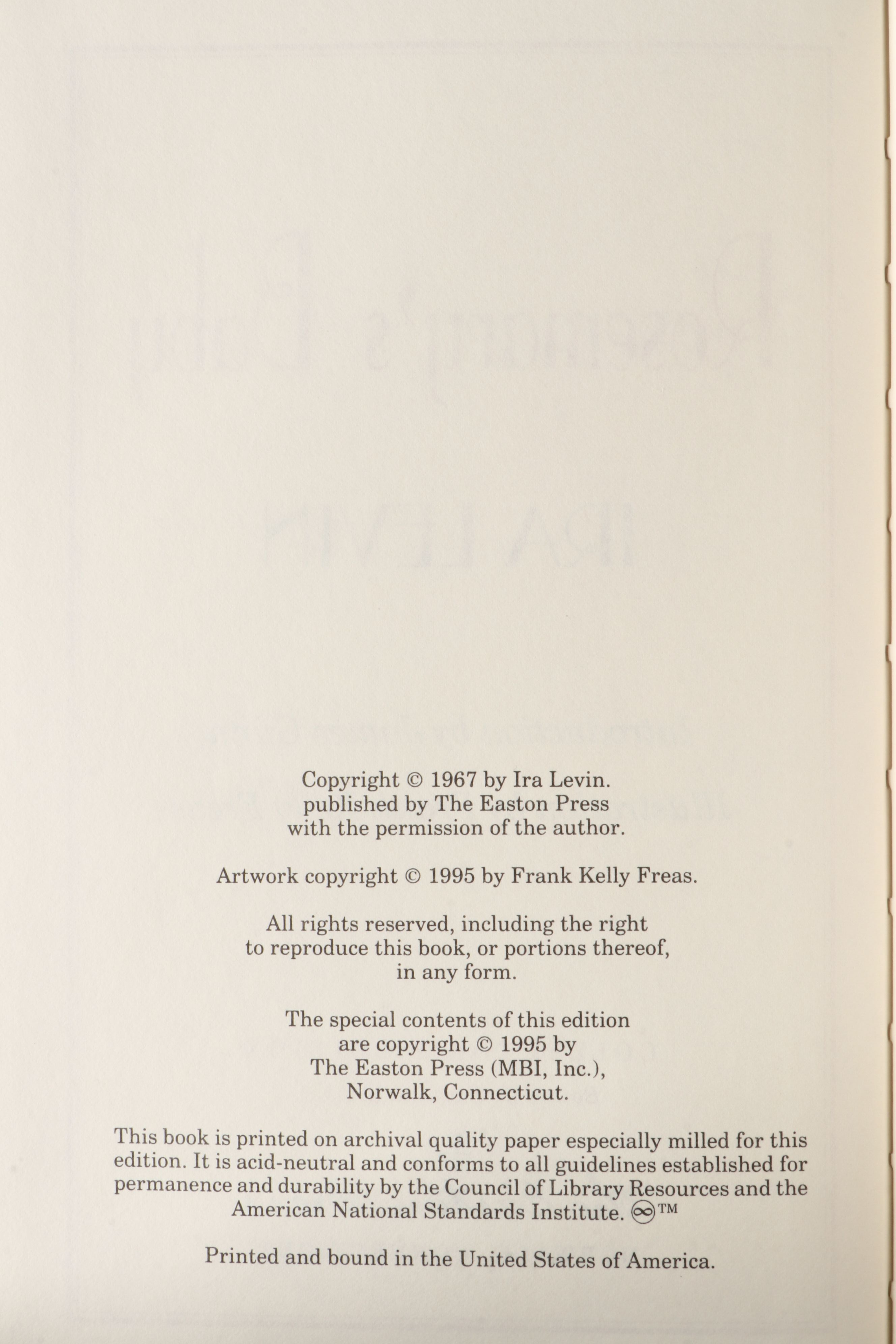 Easton Press "Rosemary's Baby" by Ira Levin, 1995