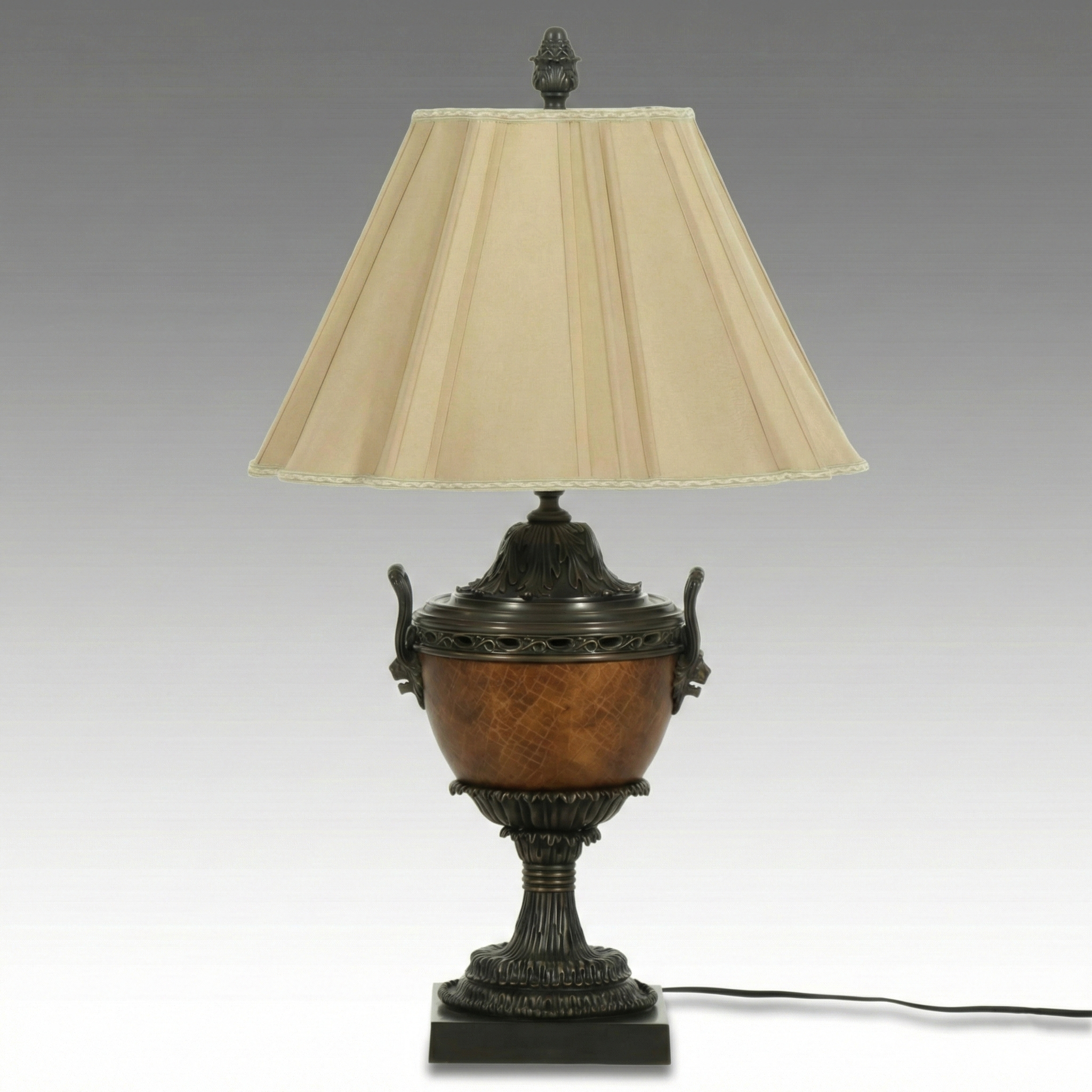 Neoclassical Style Urn Shaped Table Lamp with Lion's Head Handles