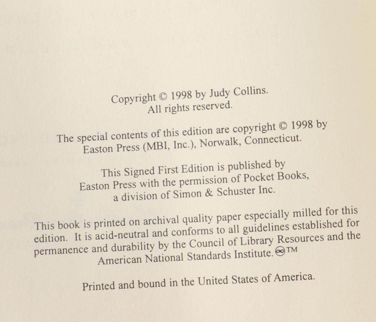 Signed First Edition "Singing Lessons" by Judy Collins and More