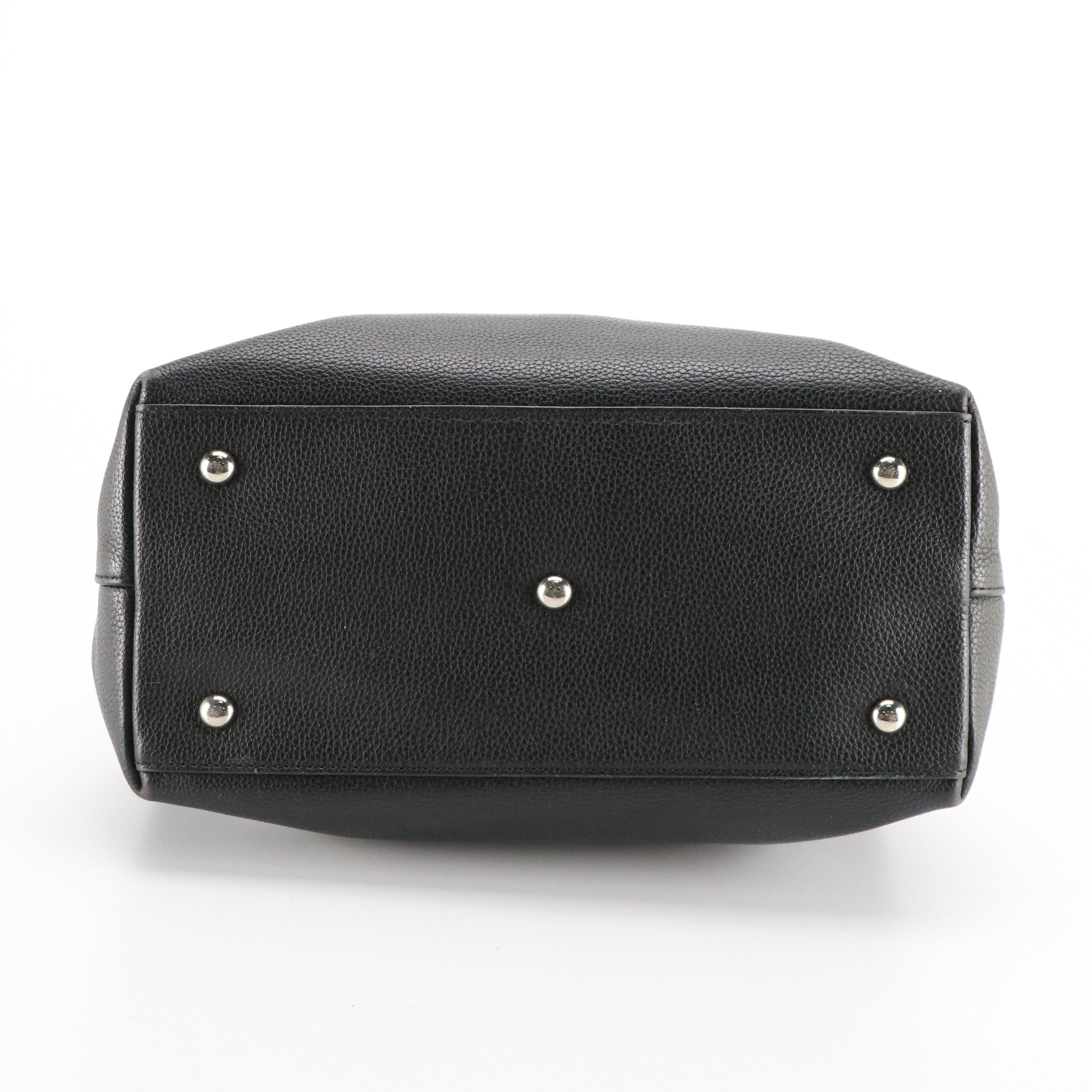 Longchamp Buckle-Flap Handbag in Black Grained and Smooth Calfskin Leather