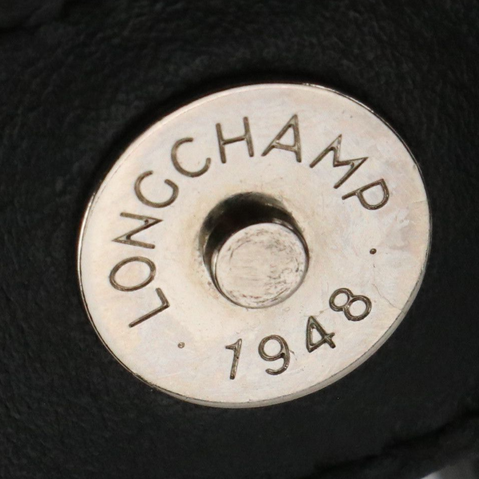 Longchamp Buckle-Flap Handbag in Black Grained and Smooth Calfskin Leather