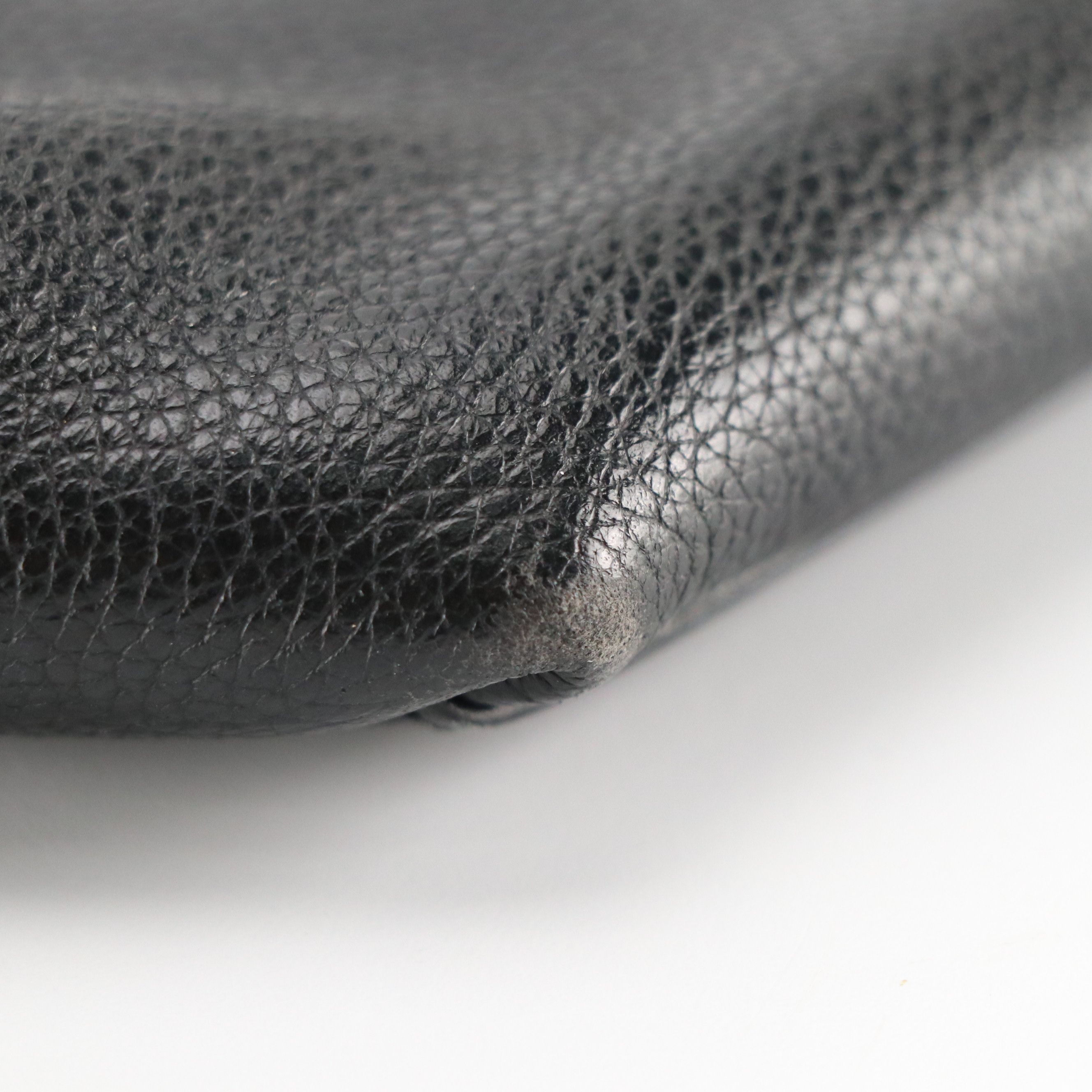 Longchamp Buckle-Flap Handbag in Black Grained and Smooth Calfskin Leather