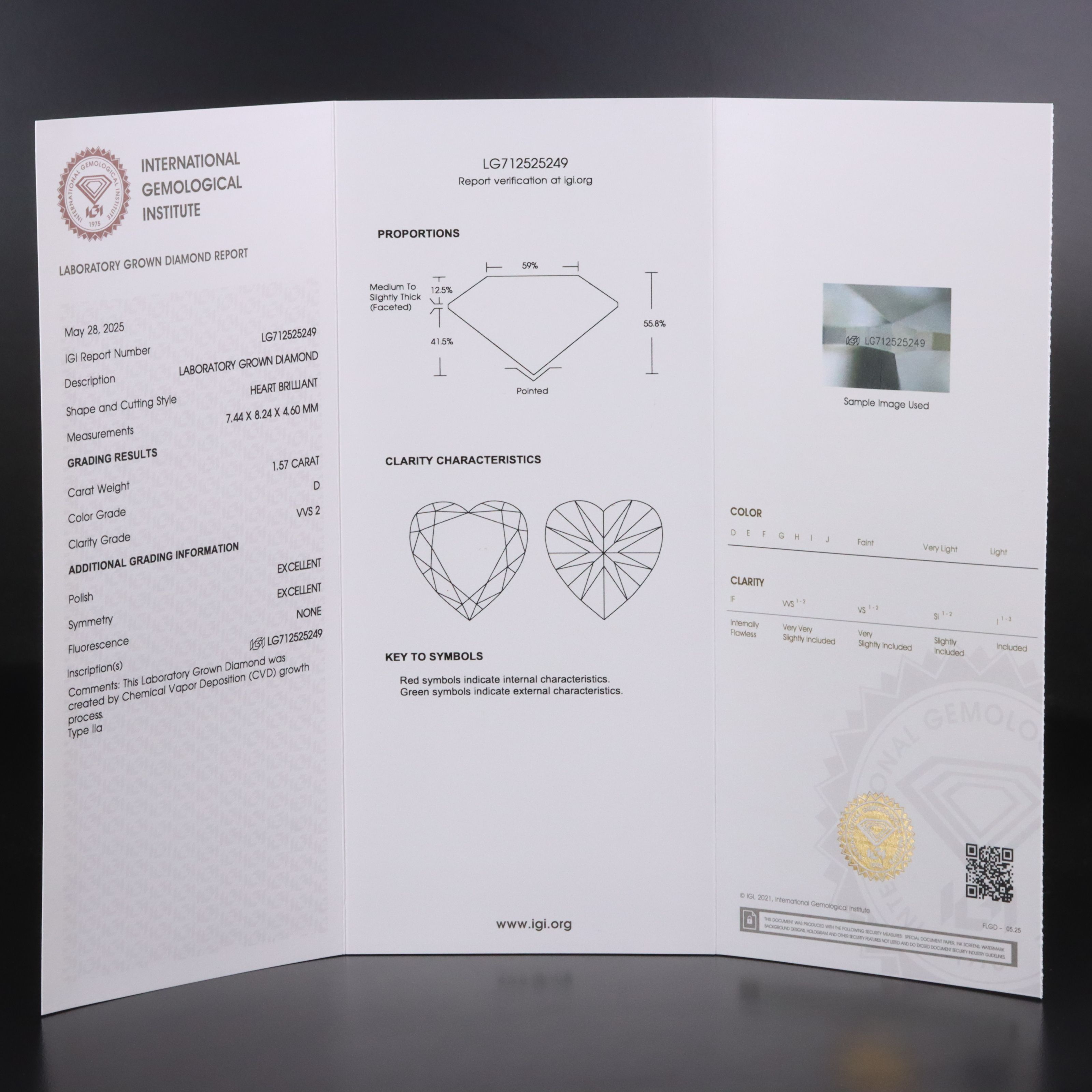 Loose 1.57 CT Lab Grown Diamond with IGI Report