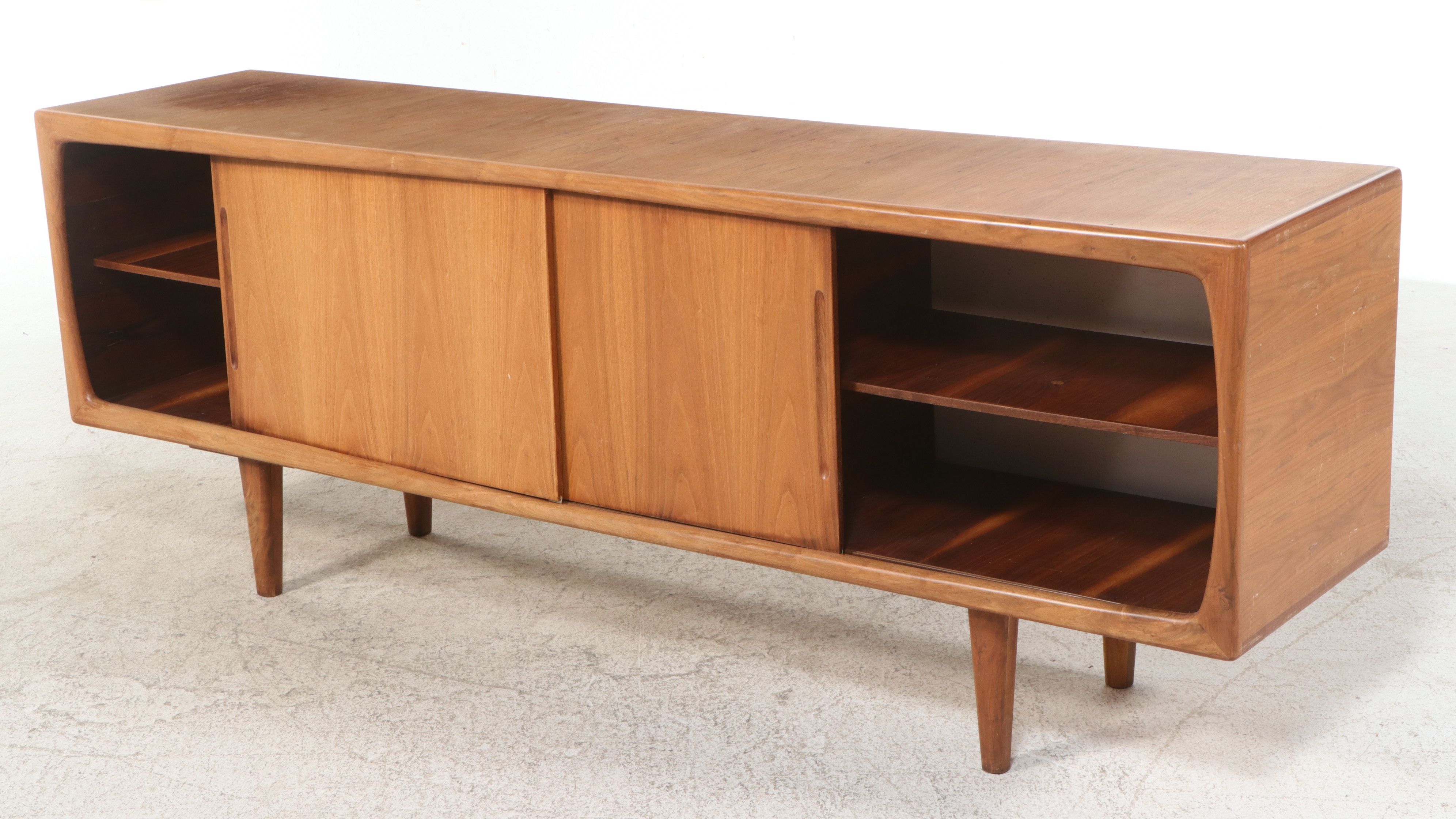 Mid Century Modern Teak or Walnut Sideboard with Sliding Doors