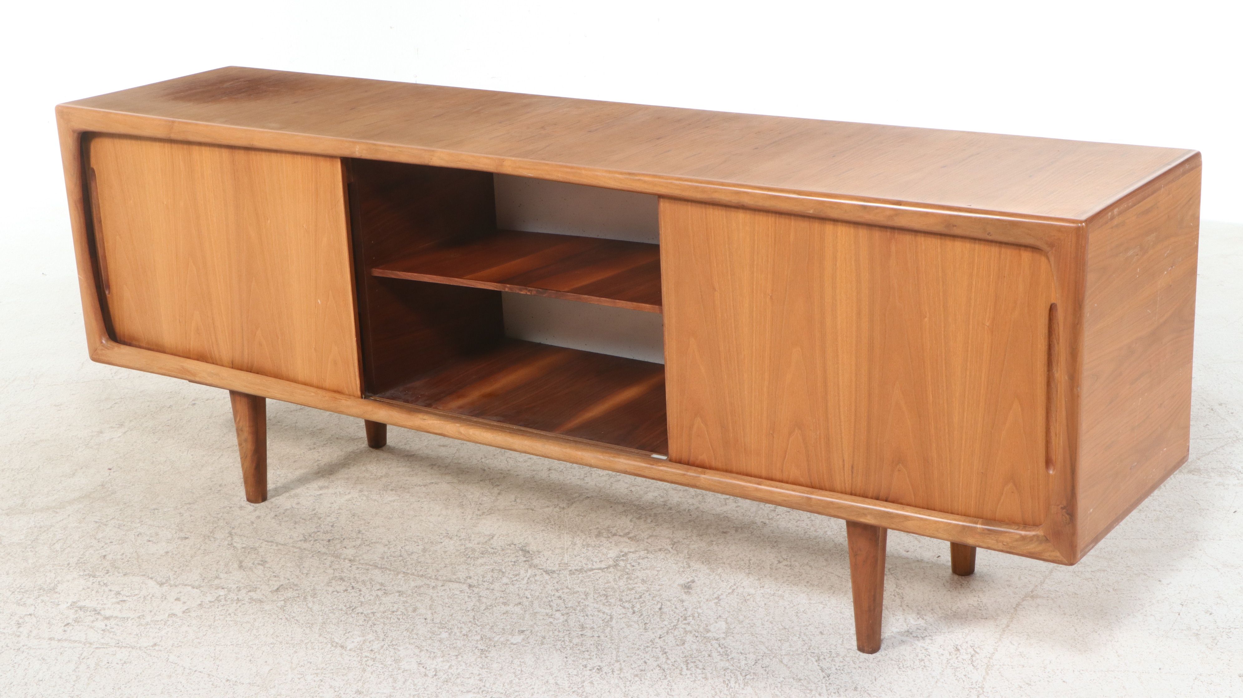 Mid Century Modern Teak or Walnut Sideboard with Sliding Doors