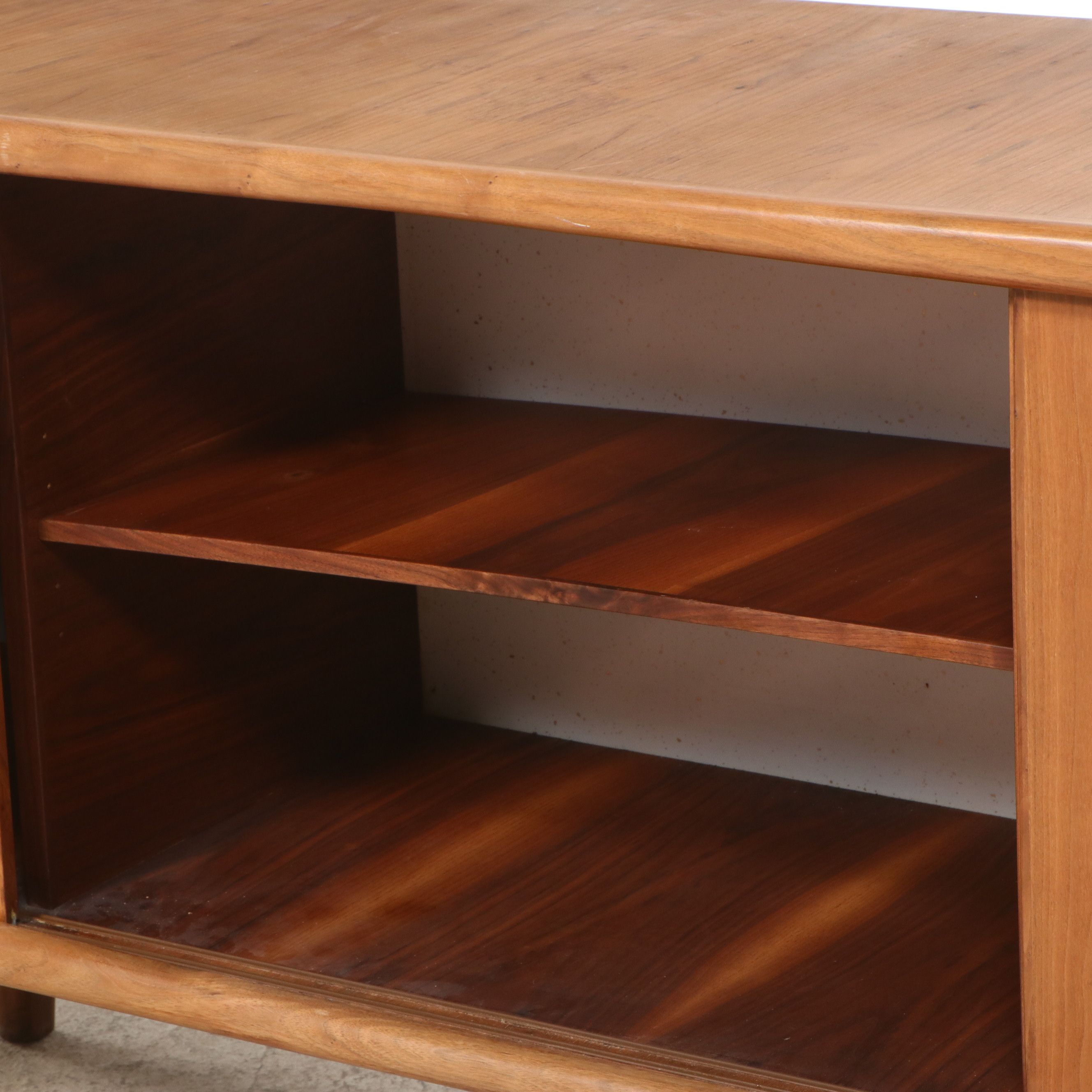 Mid Century Modern Teak or Walnut Sideboard with Sliding Doors