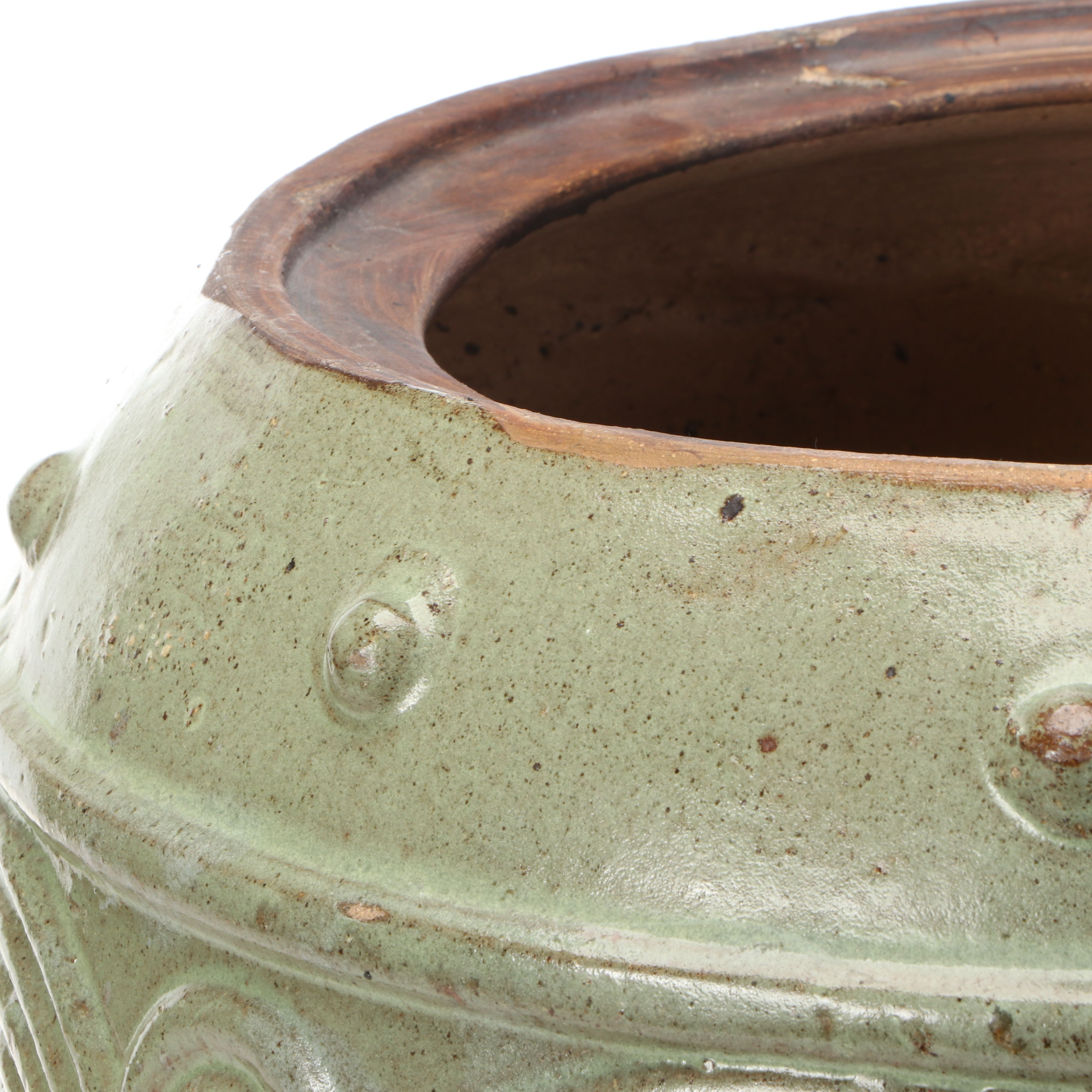 Ridged Celadon Earthenware with Other Planters and Metal Stand