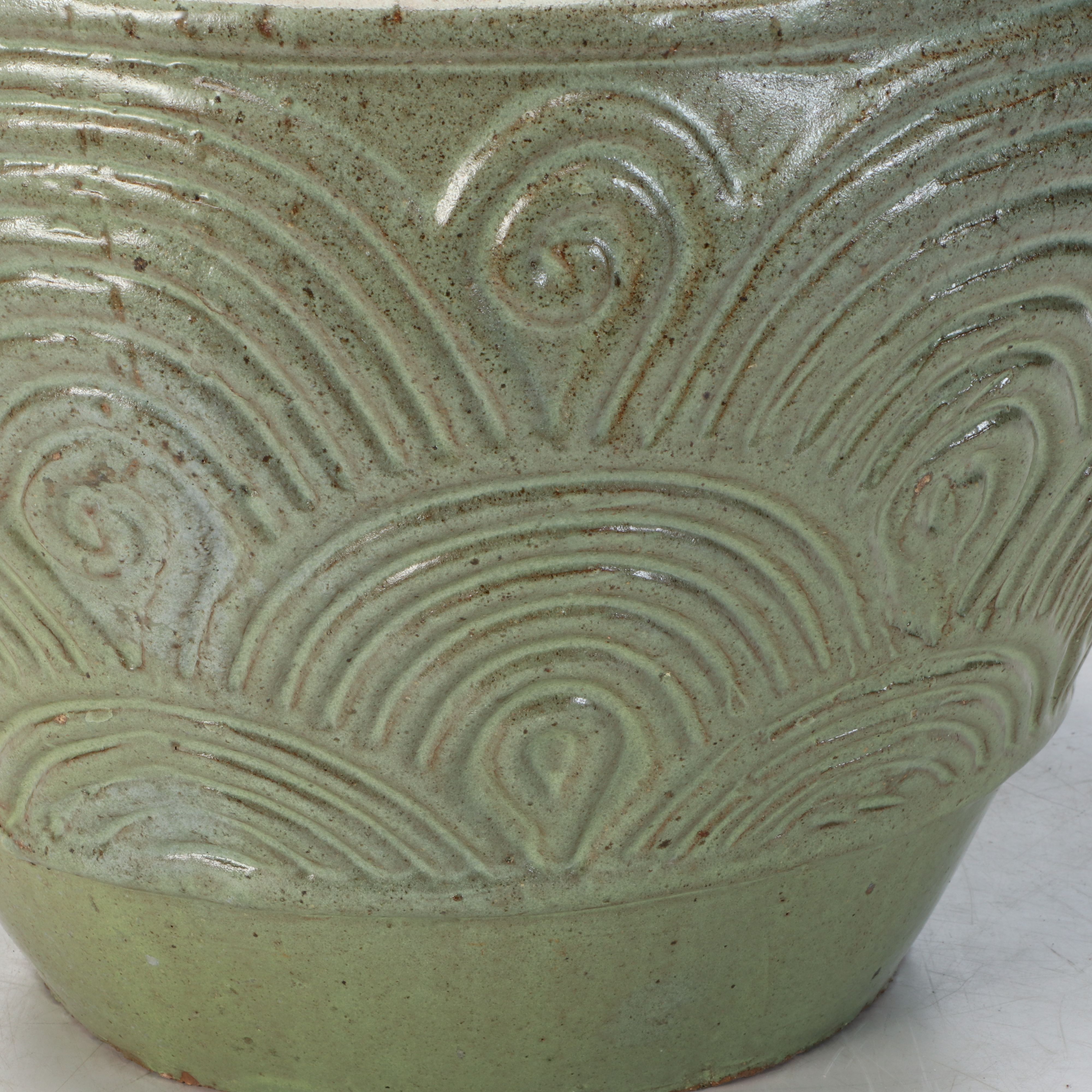 Ridged Celadon Earthenware with Other Planters and Metal Stand