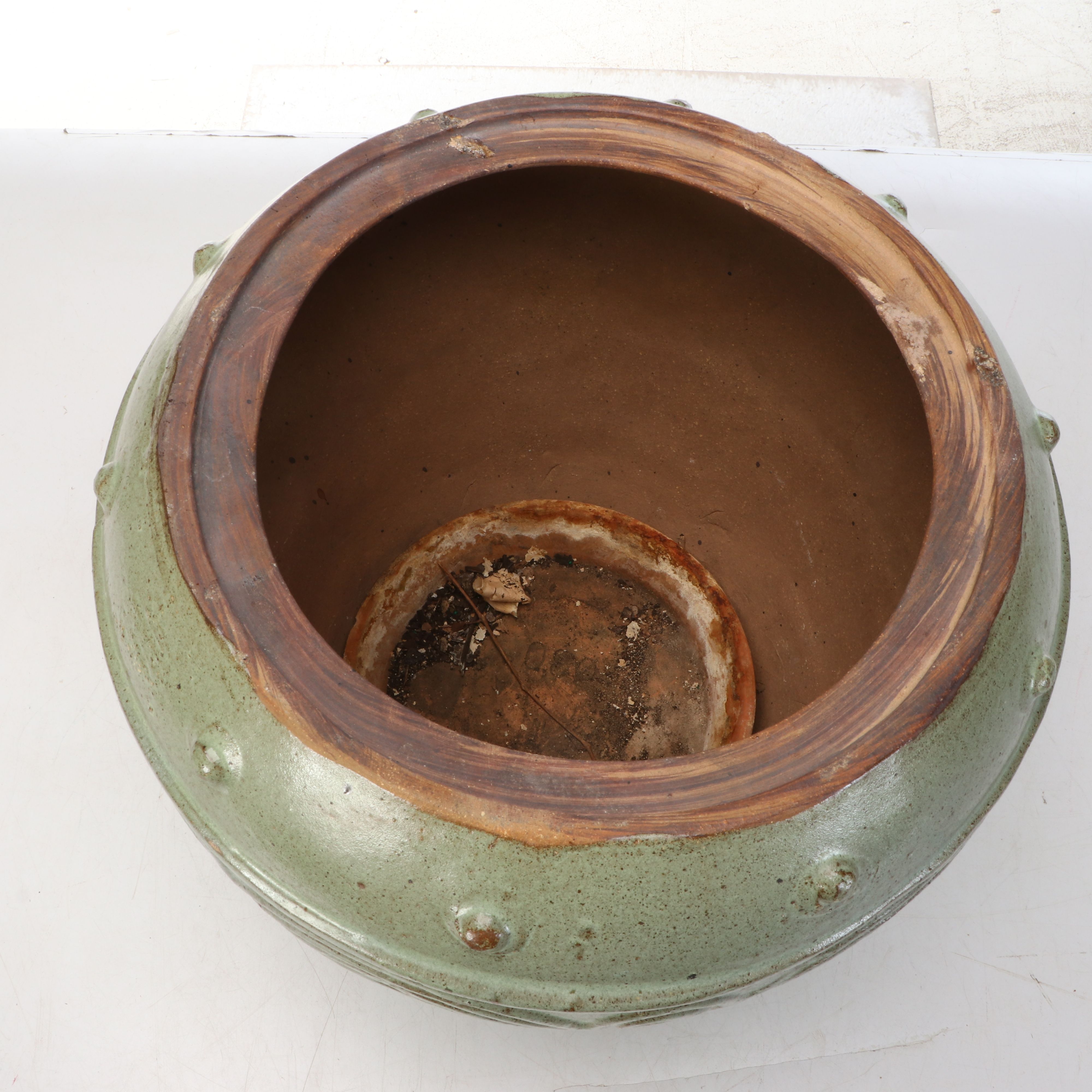 Ridged Celadon Earthenware with Other Planters and Metal Stand