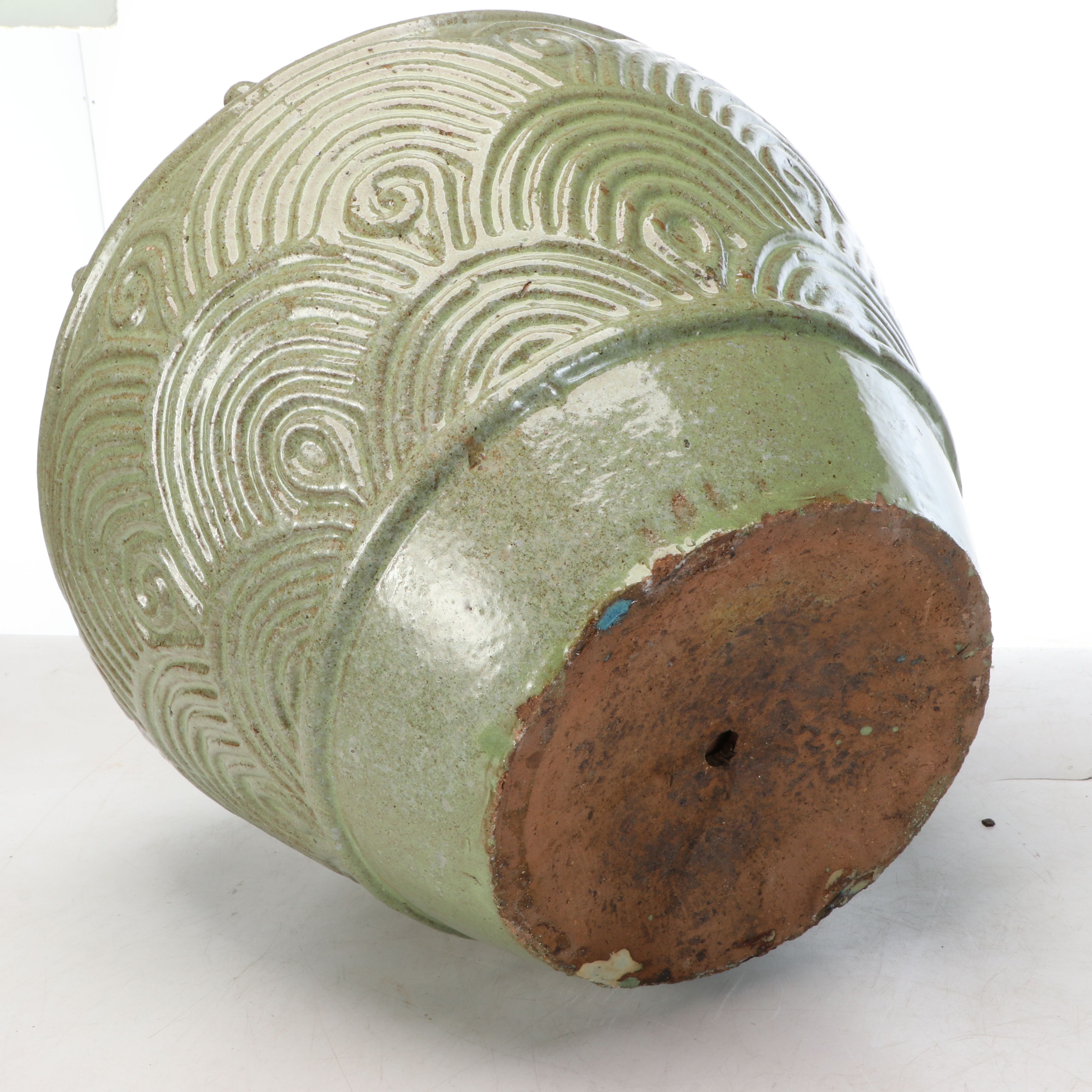 Ridged Celadon Earthenware with Other Planters and Metal Stand