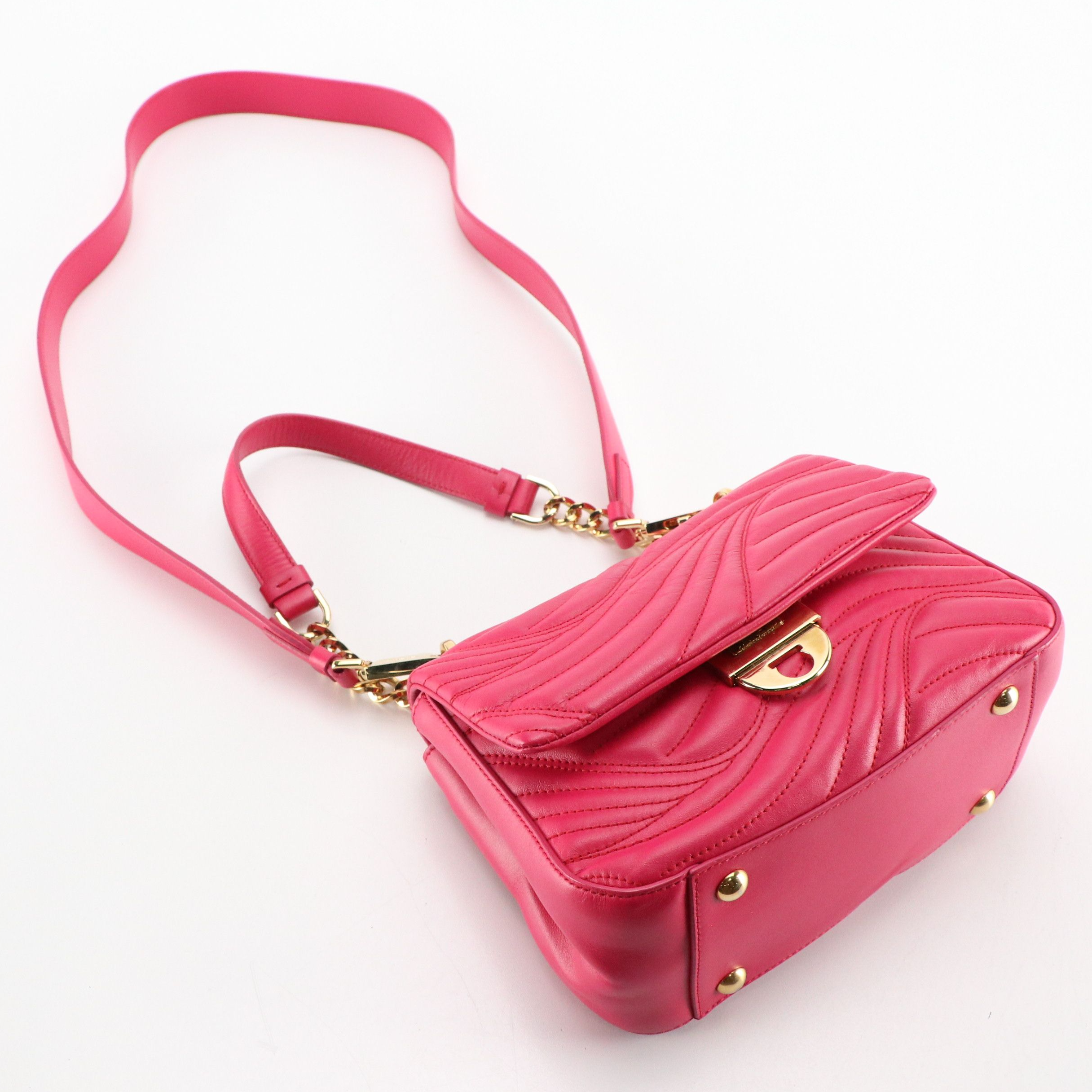 Salvatore Ferragamo Lexi Push-Lock Two Way Bag in Hot Pink Quilted Leather