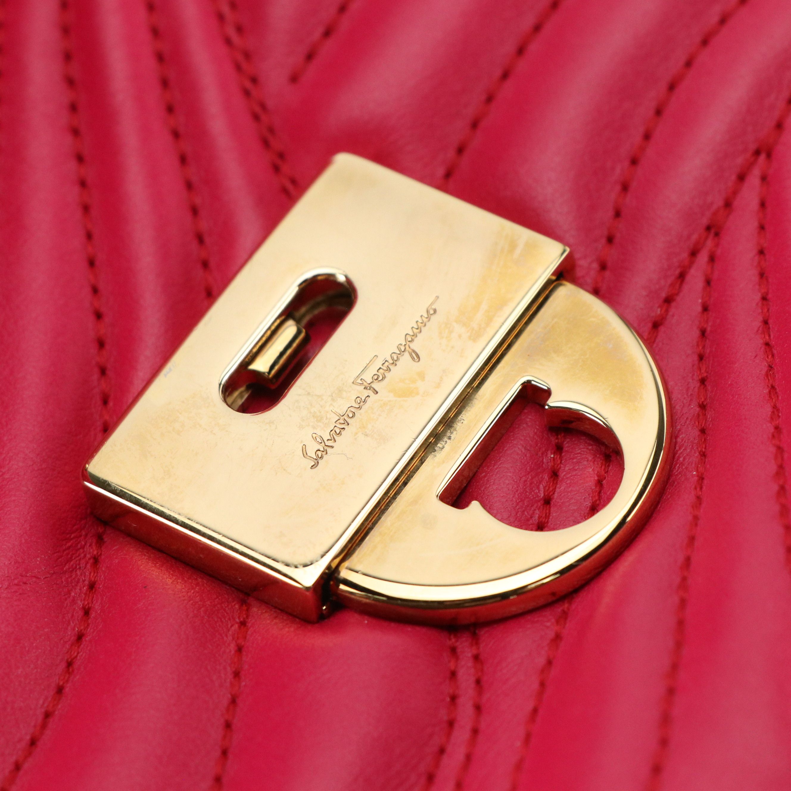 Salvatore Ferragamo Lexi Push-Lock Two Way Bag in Hot Pink Quilted Leather