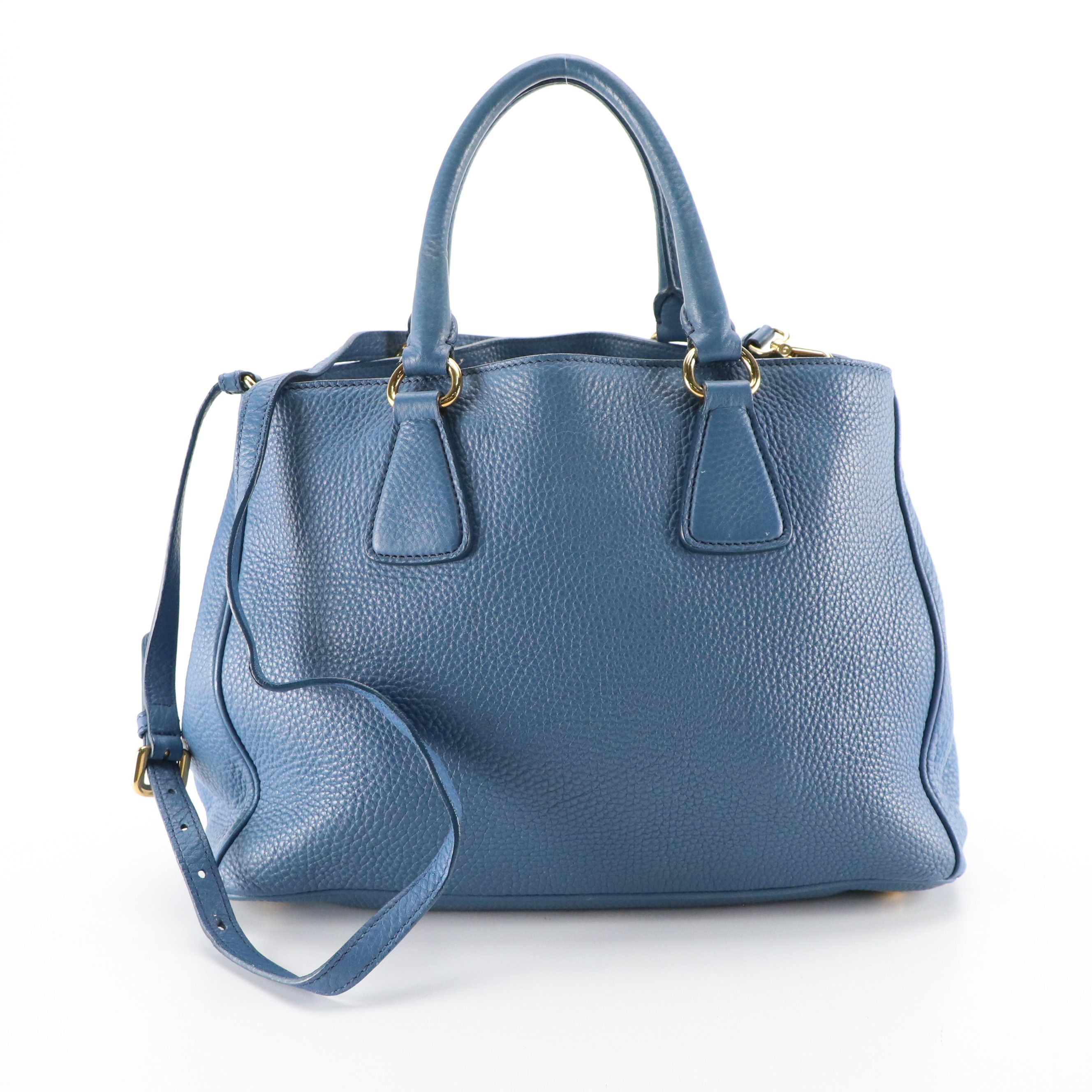 Prada Two-Way Tote Bag in Blue Vitello Daino Leather