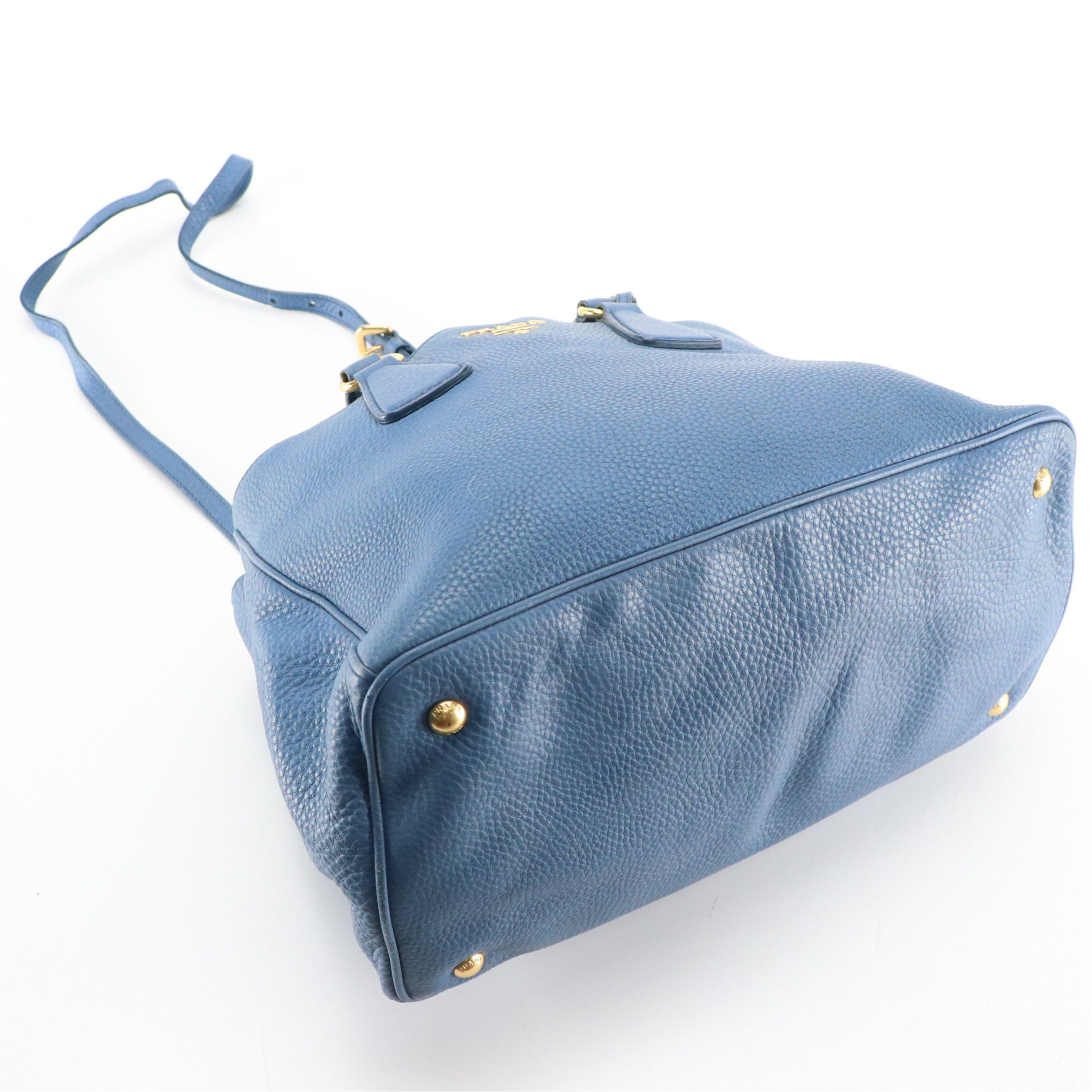 Prada Two-Way Tote Bag in Blue Vitello Daino Leather