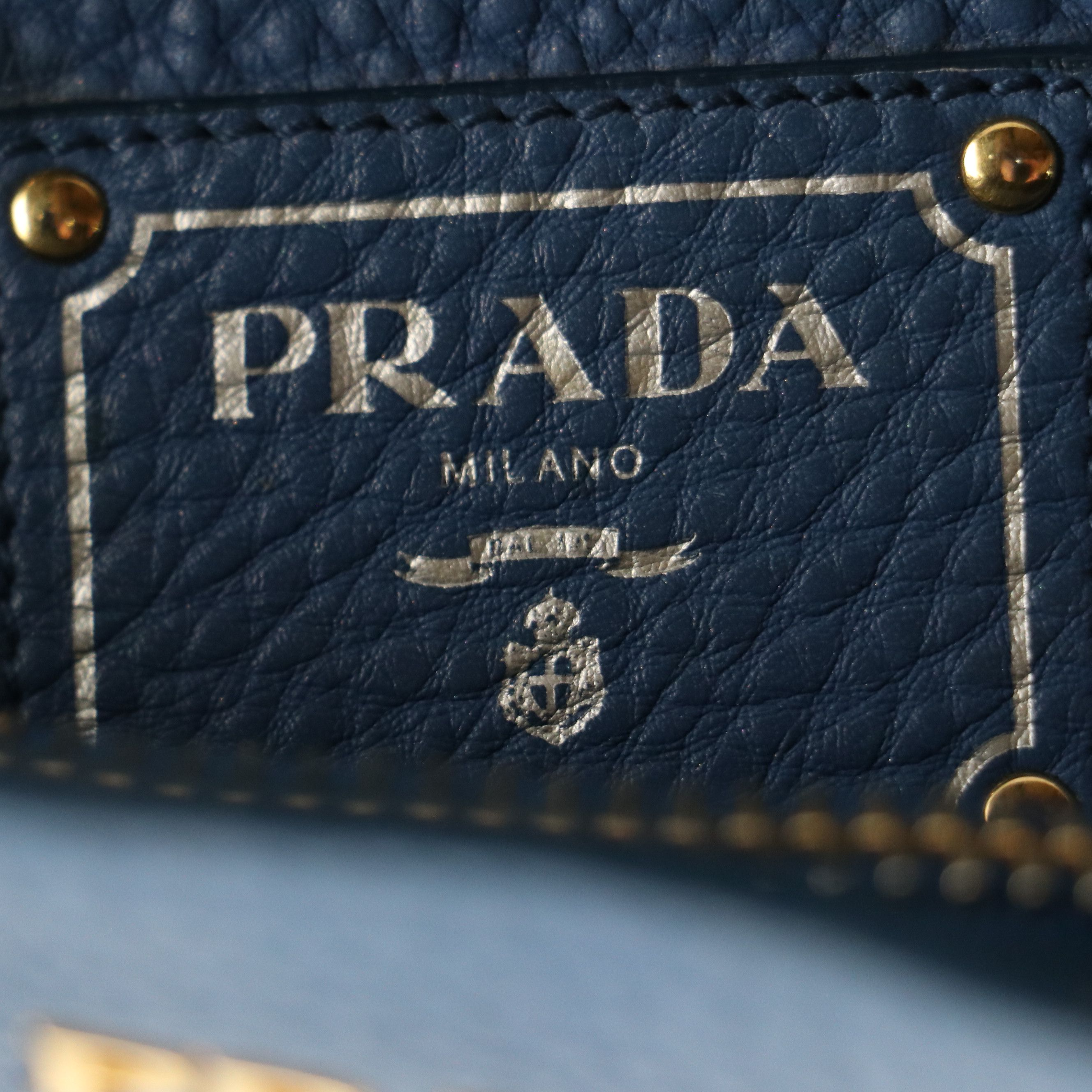 Prada Two-Way Tote Bag in Blue Vitello Daino Leather