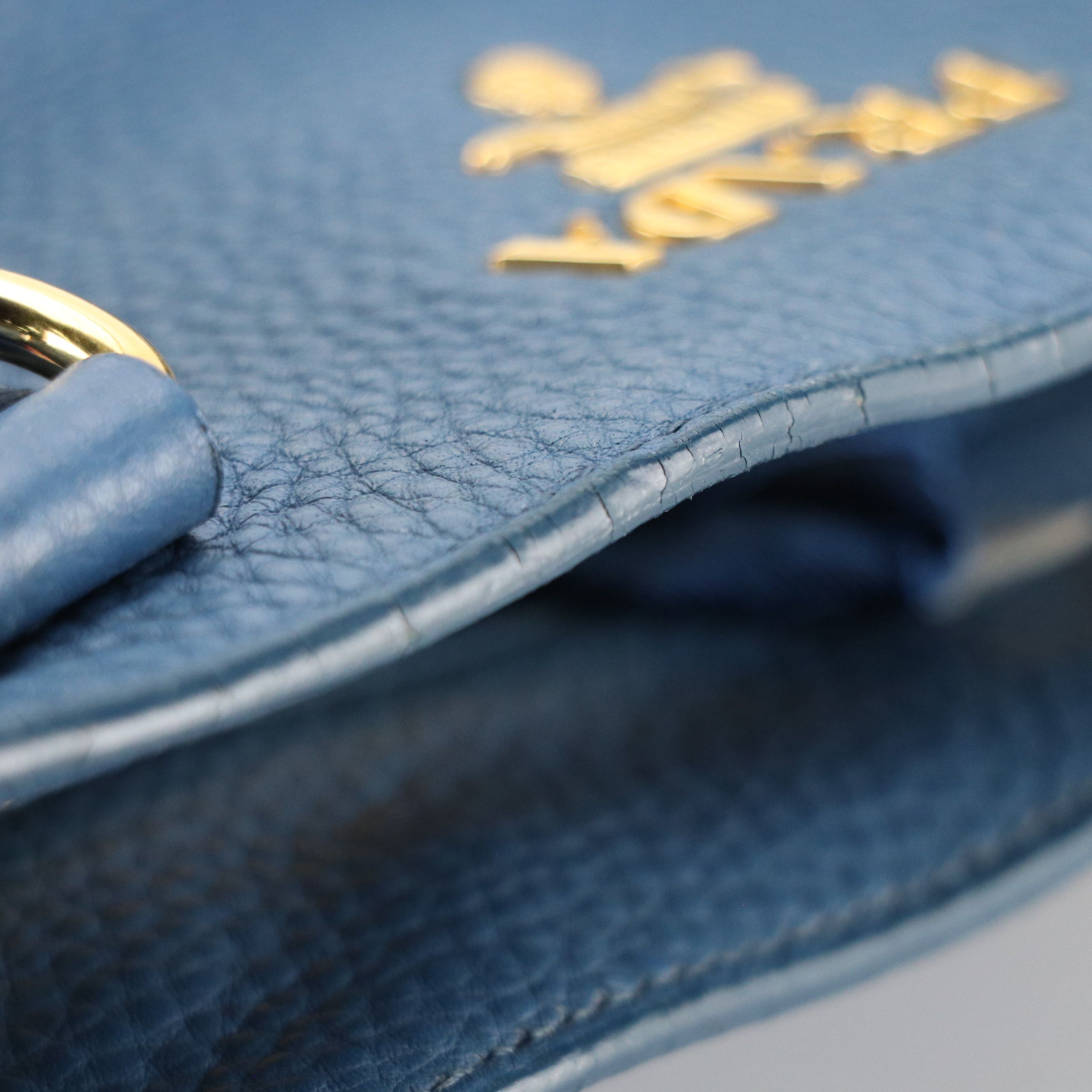 Prada Two-Way Tote Bag in Blue Vitello Daino Leather