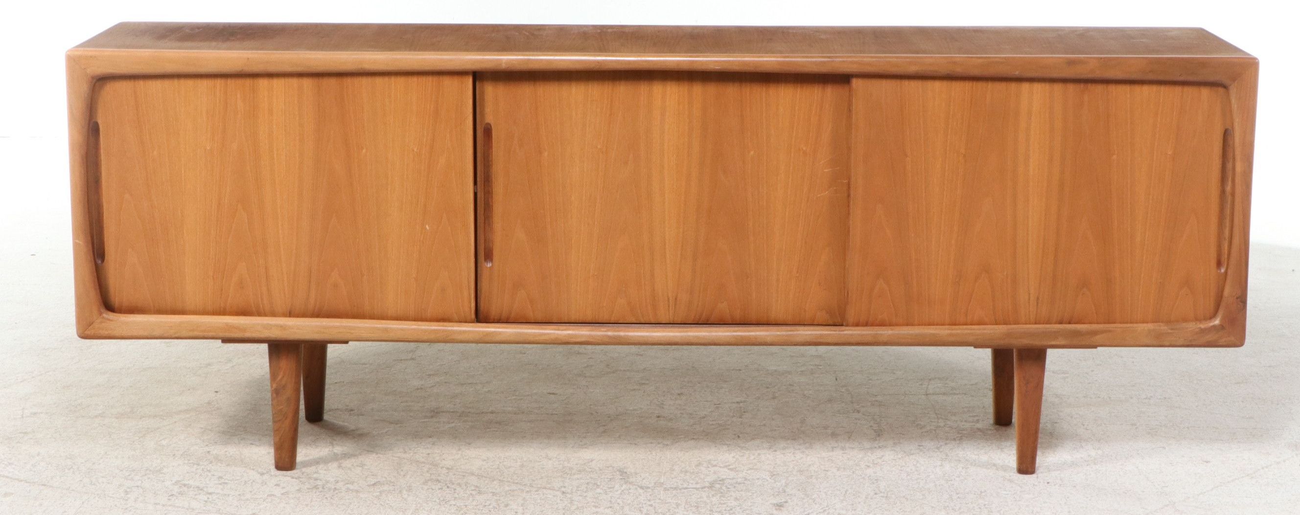 Mid Century Modern Teak or Walnut Sideboard with Sliding Doors