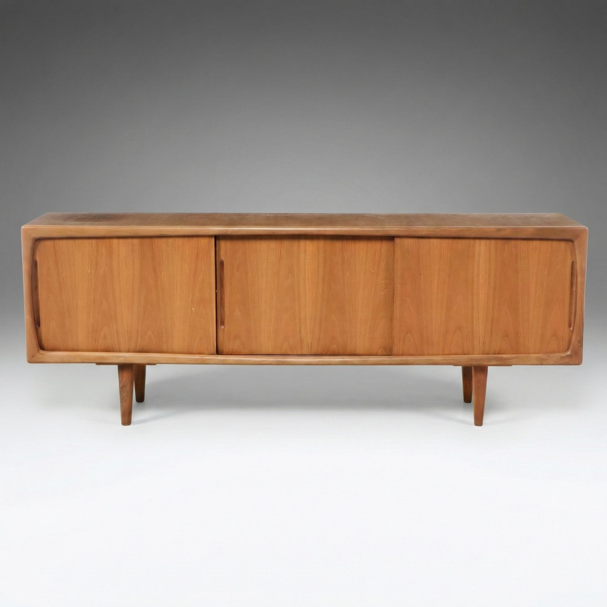 Mid Century Modern Teak or Walnut Sideboard with Sliding Doors