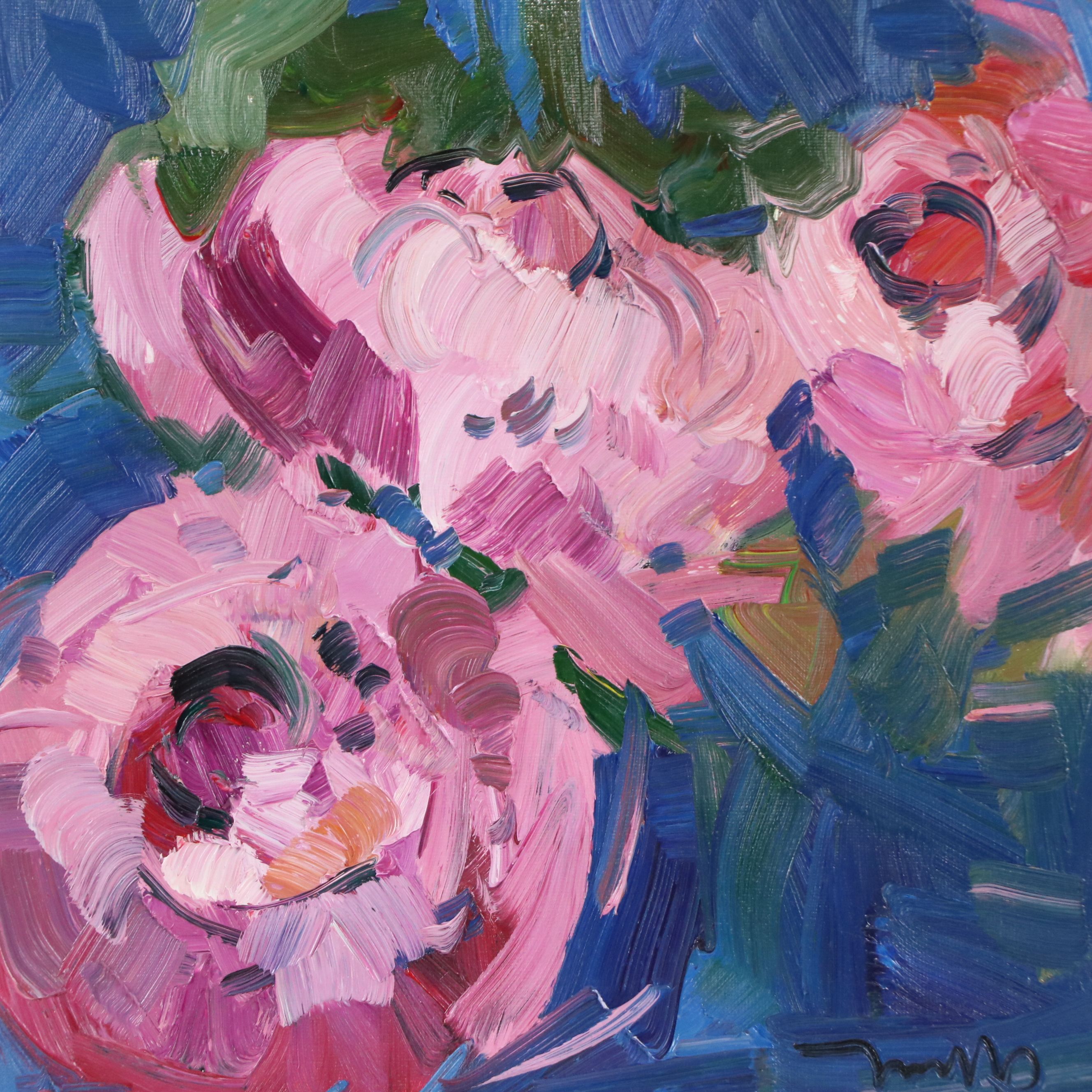 José Trujillo Oil Painting "Blushing Peonies," 2021