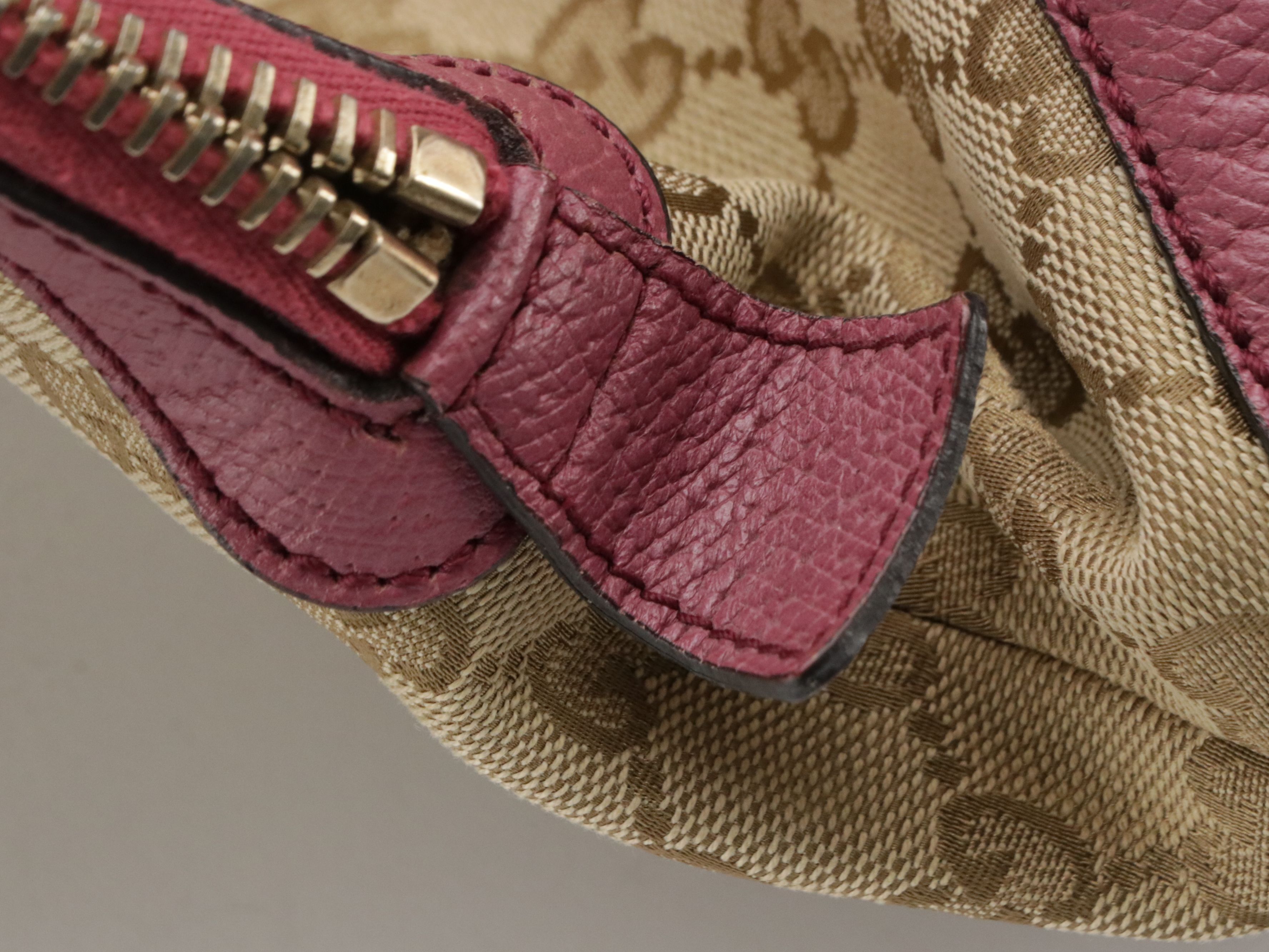 Gucci Large Bree Domed Zip-Around Bag in GG Canvas and Pink Cinghiale Leather