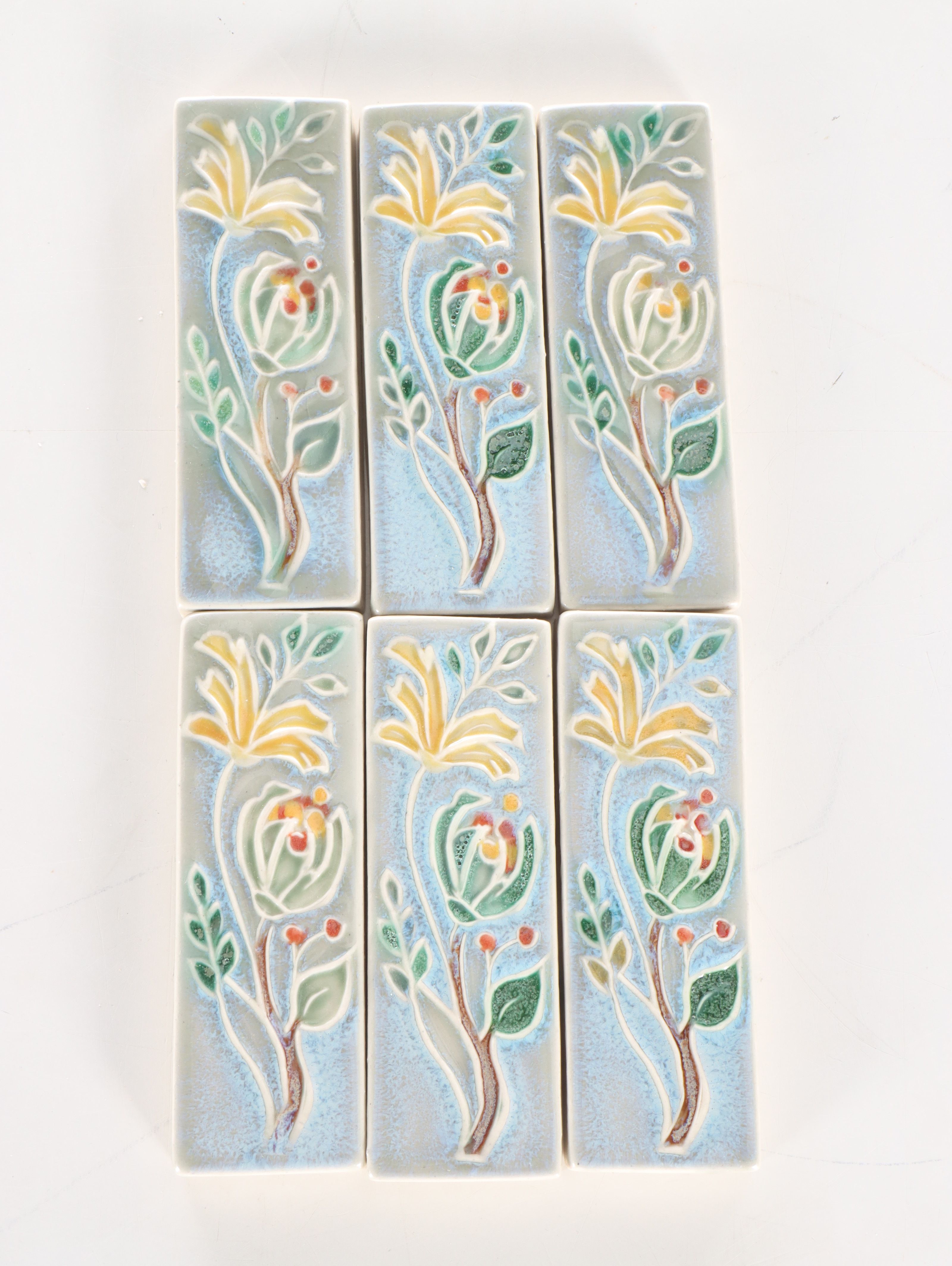 Rookwood Pottery "Misty Moon" Production Field Tiles with Decorative Inlay Tiles