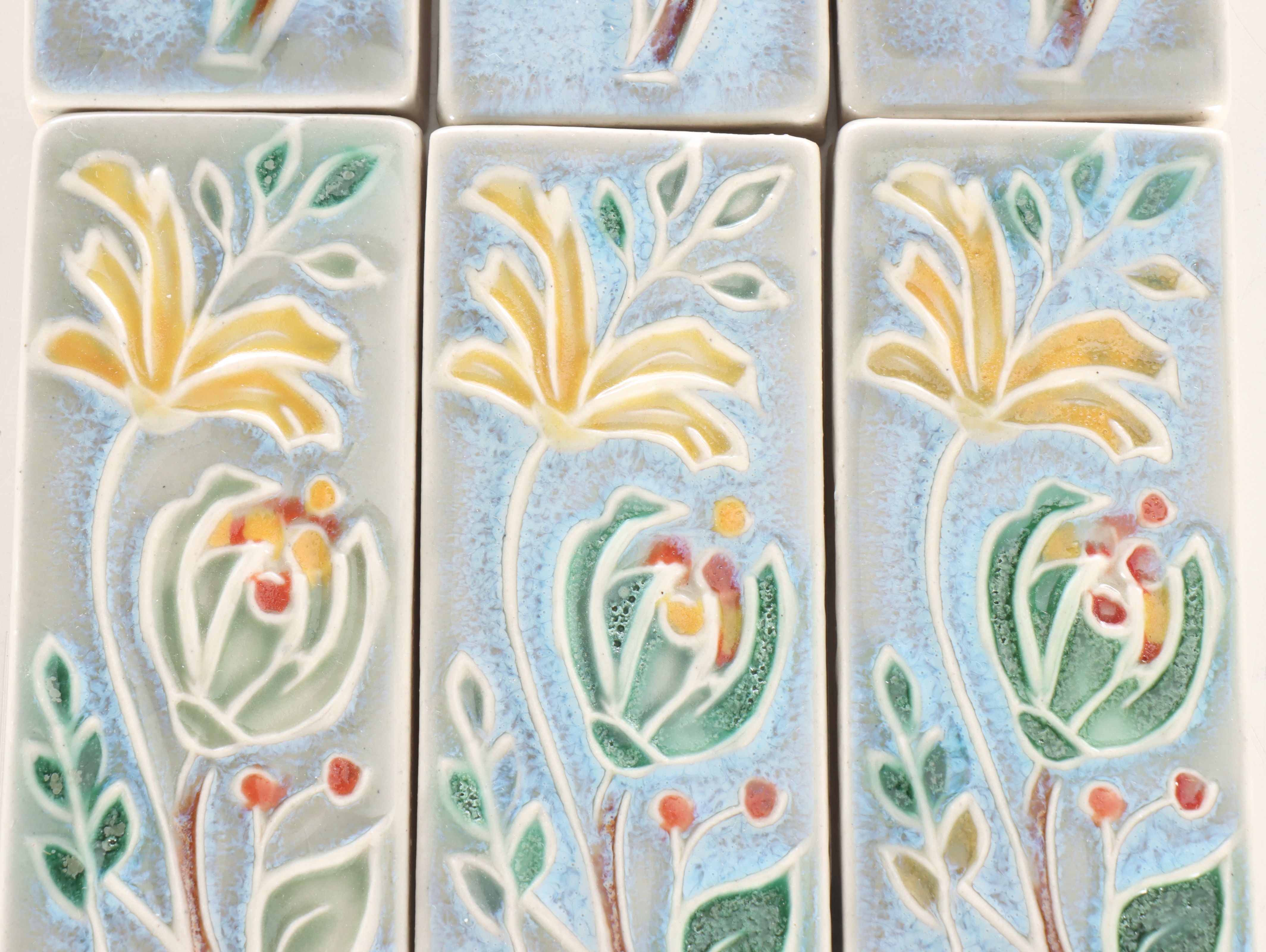 Rookwood Pottery "Misty Moon" Production Field Tiles with Decorative Inlay Tiles