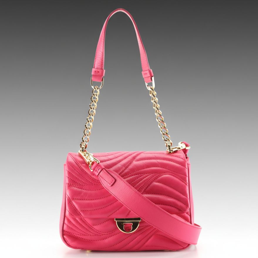 Salvatore Ferragamo Lexi Push-Lock Two Way Bag in Hot Pink Quilted Leather
