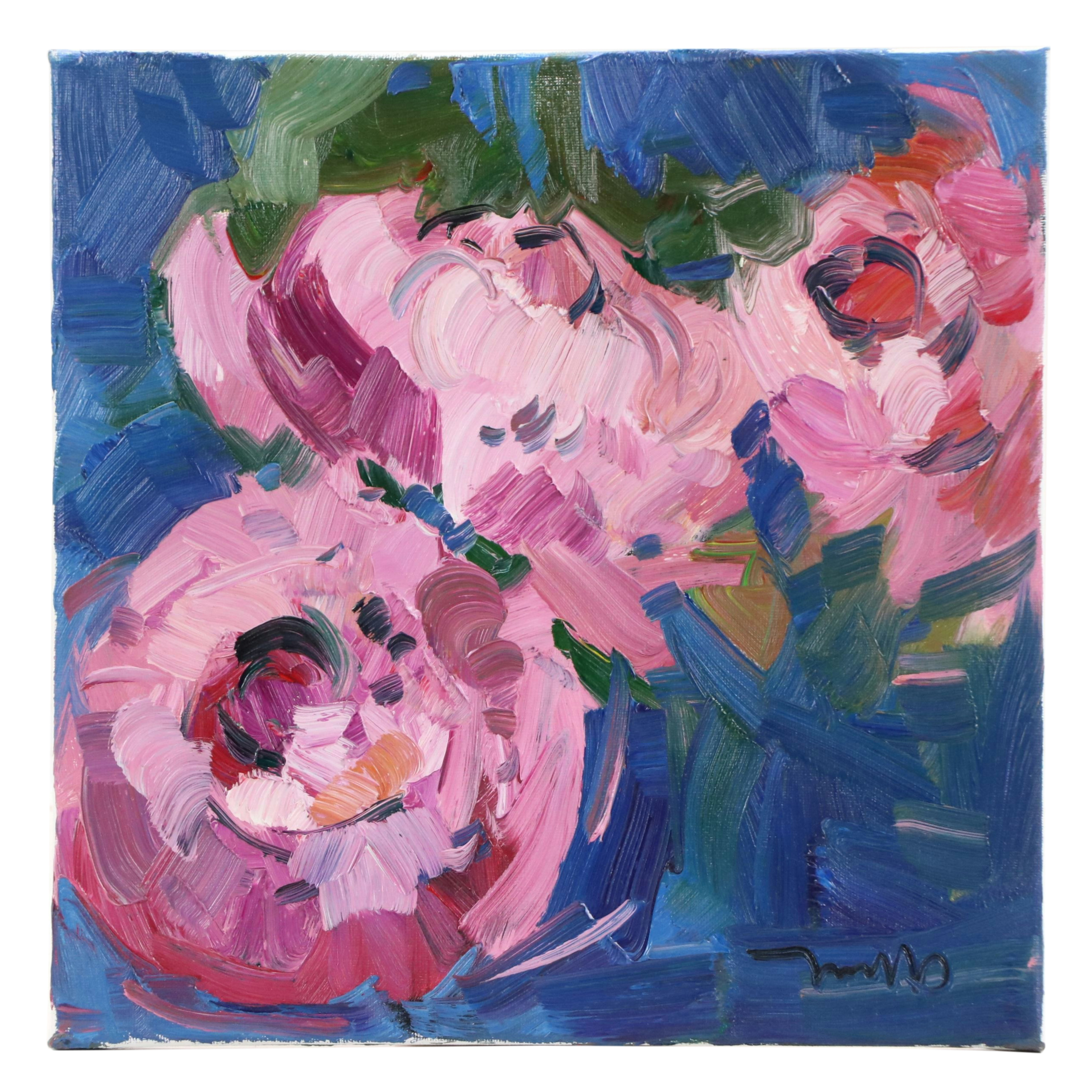 José Trujillo Oil Painting "Blushing Peonies," 2021