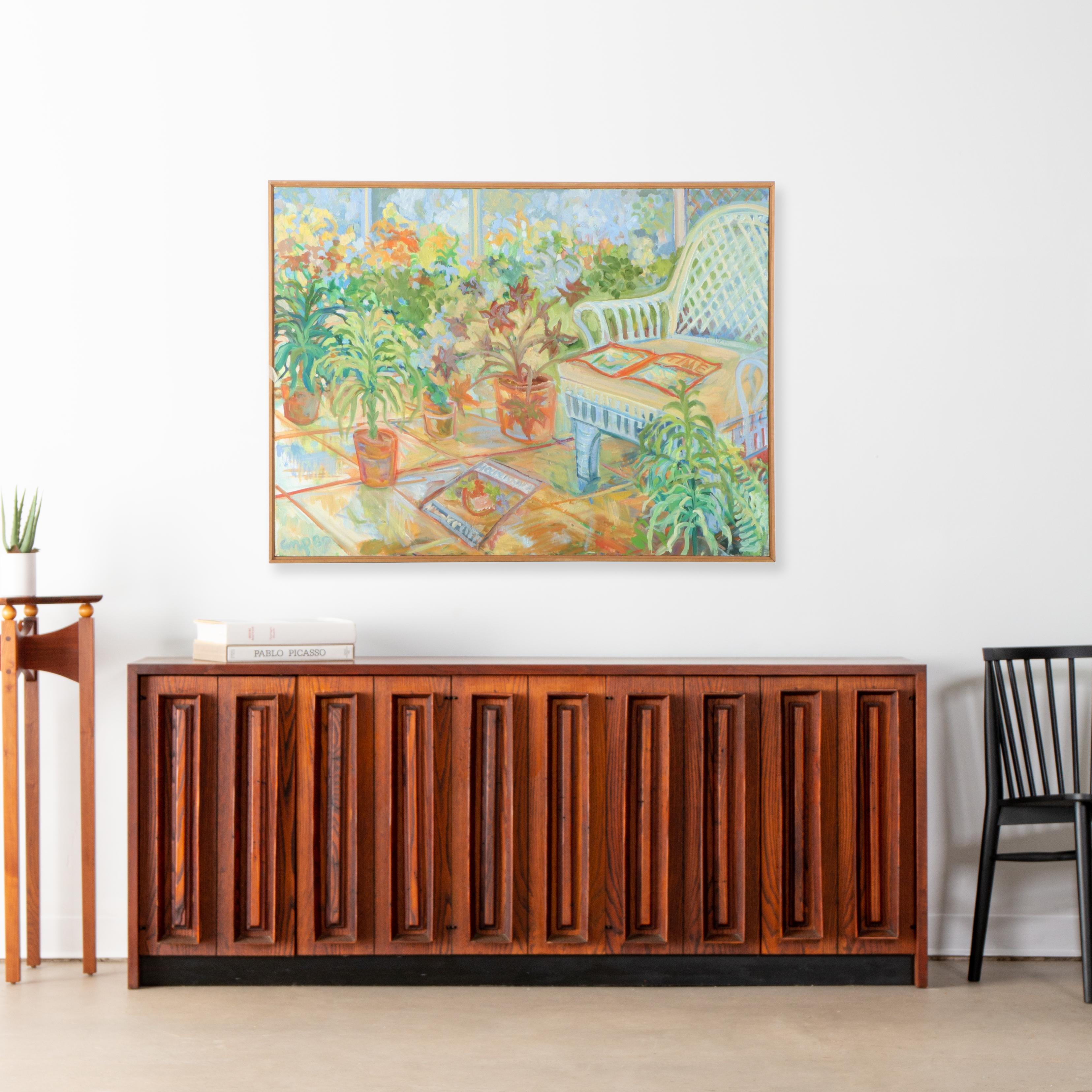 Anne Perkins Interior Scene Oil Painting of Reading Chair and Plants