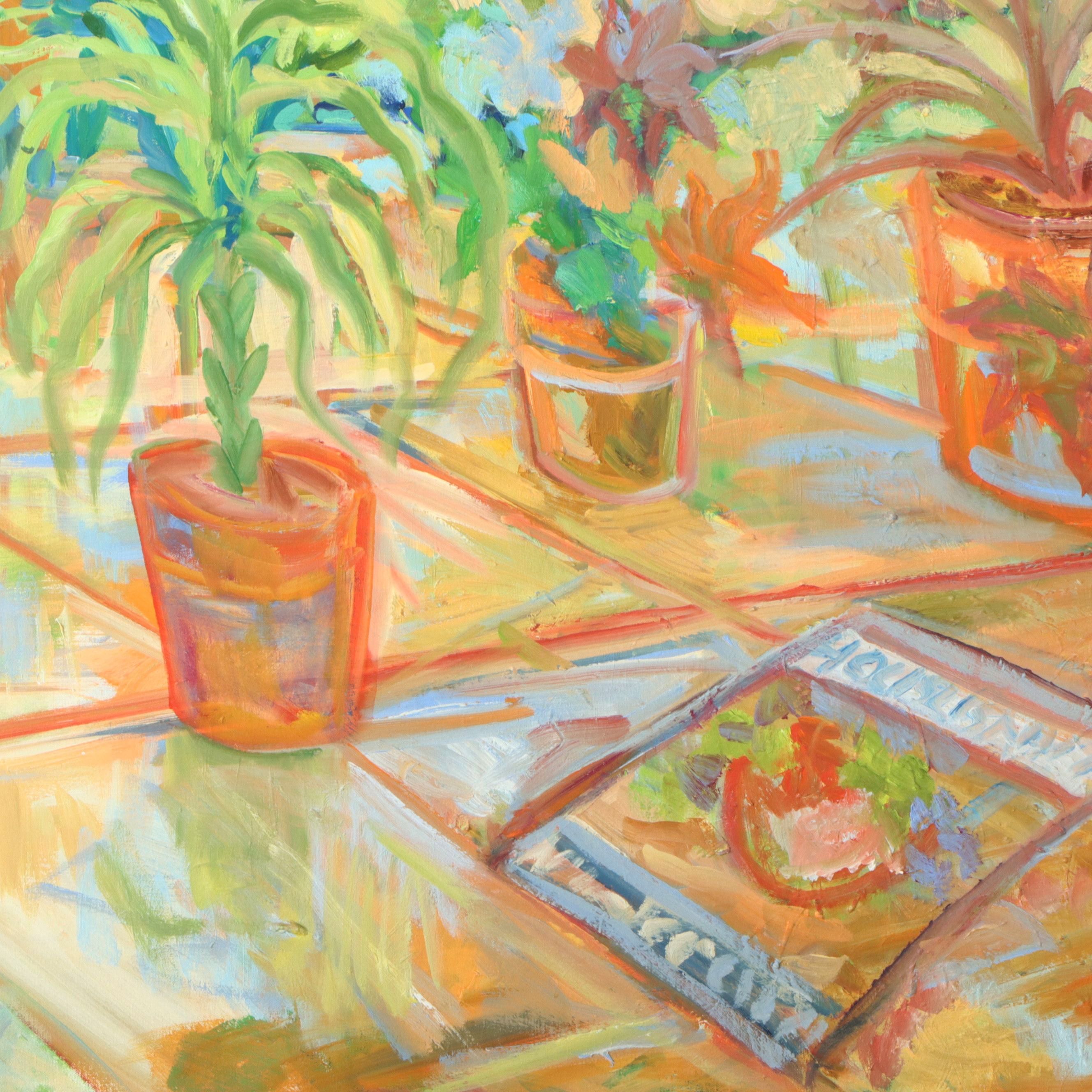 Anne Perkins Interior Scene Oil Painting of Reading Chair and Plants