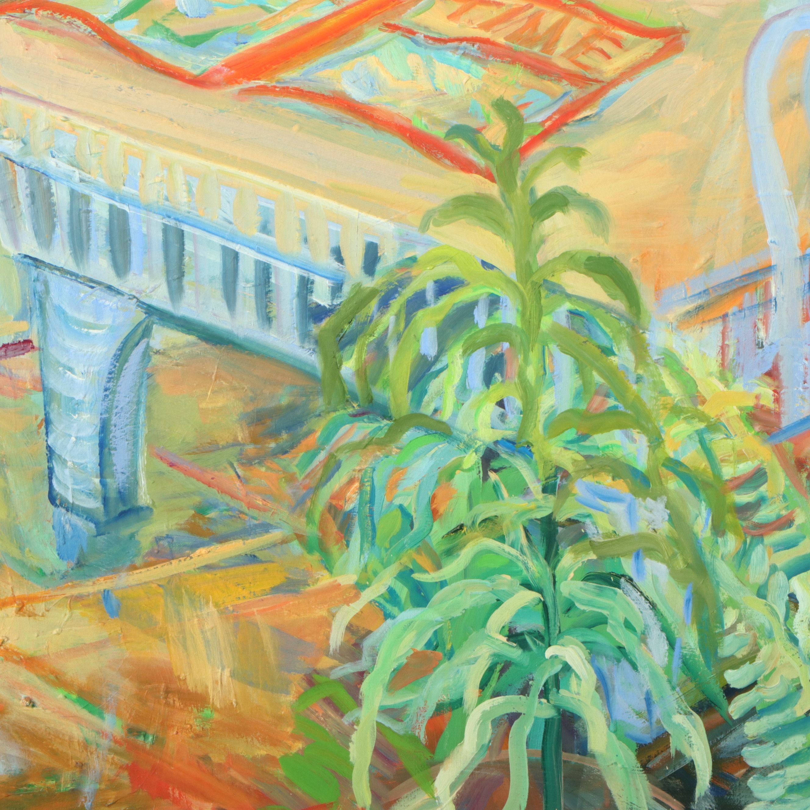 Anne Perkins Interior Scene Oil Painting of Reading Chair and Plants