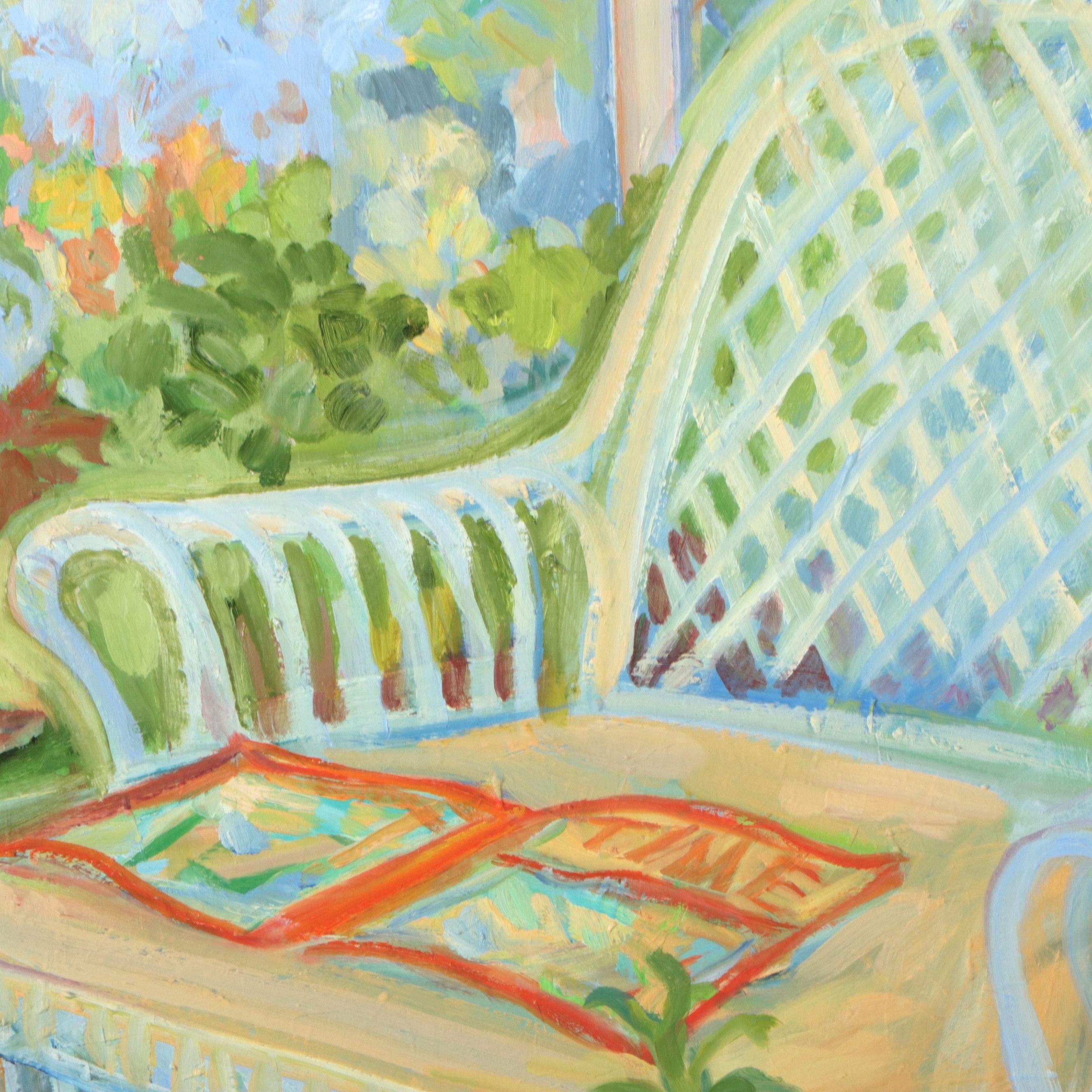 Anne Perkins Interior Scene Oil Painting of Reading Chair and Plants
