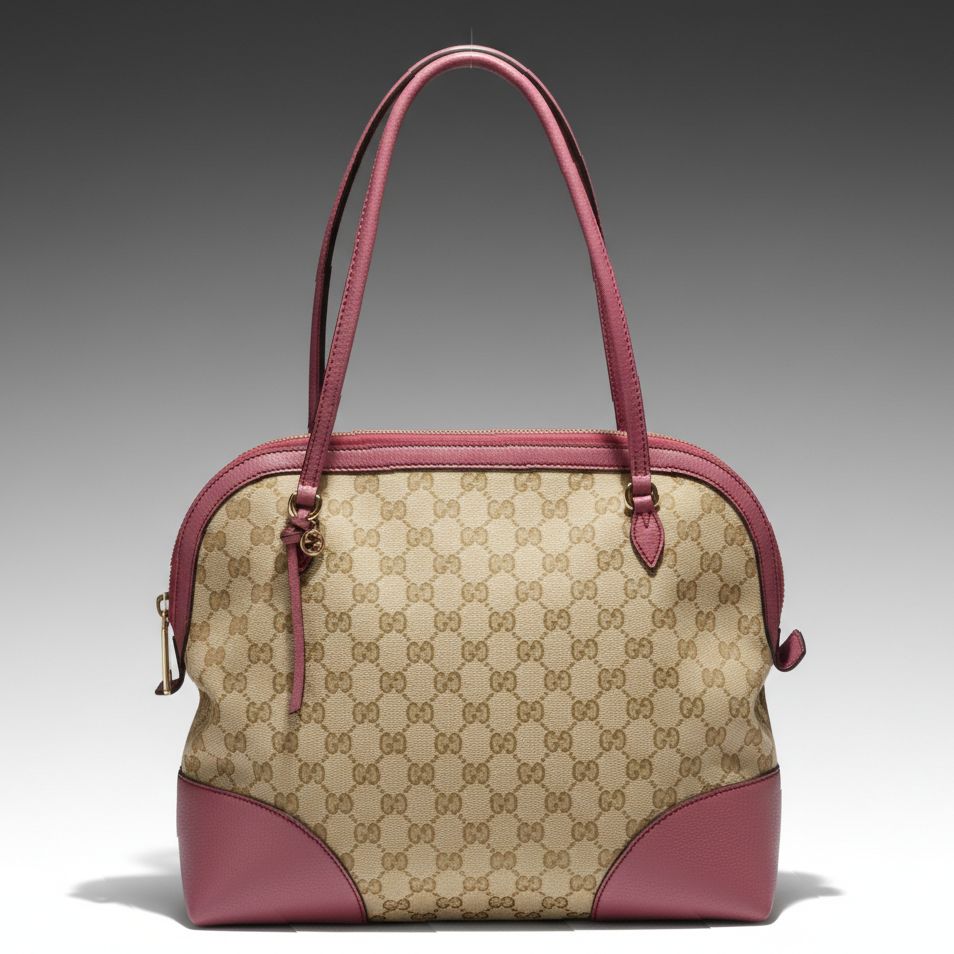 Gucci Large Bree Domed Zip-Around Bag in GG Canvas and Pink Cinghiale Leather