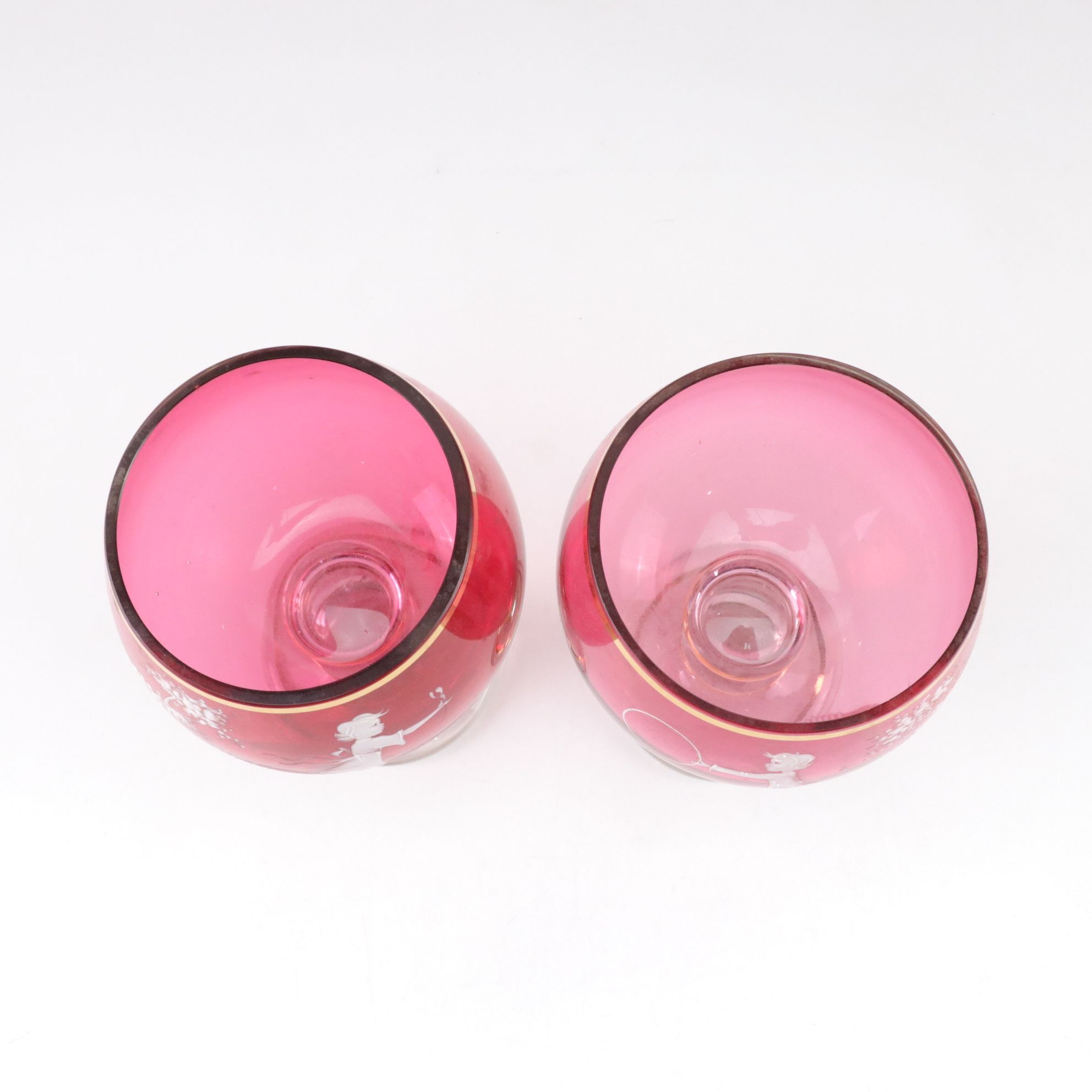 Mary Gregory Style Rummers with Cut to Clear Stemware and Other Decor