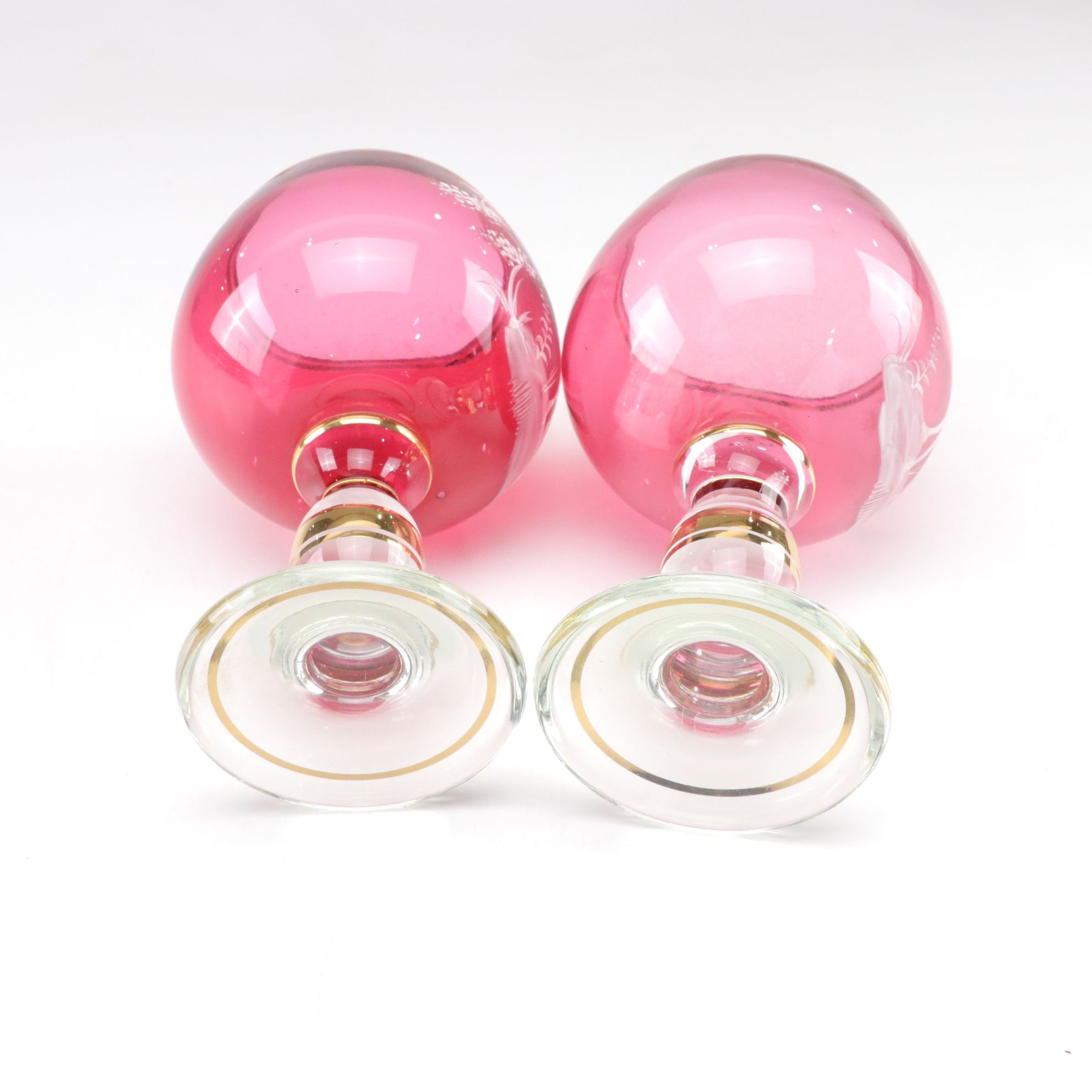 Mary Gregory Style Rummers with Cut to Clear Stemware and Other Decor