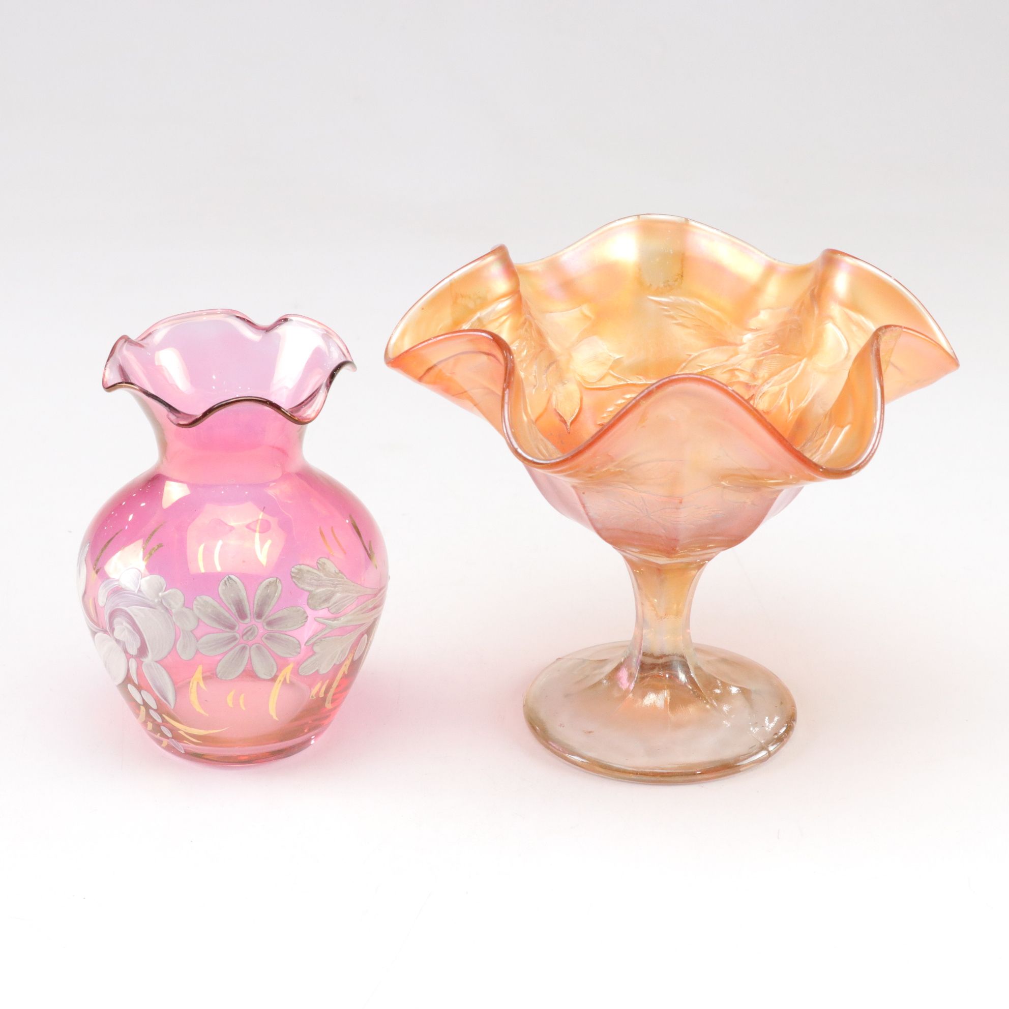 Mary Gregory Style Rummers with Cut to Clear Stemware and Other Decor