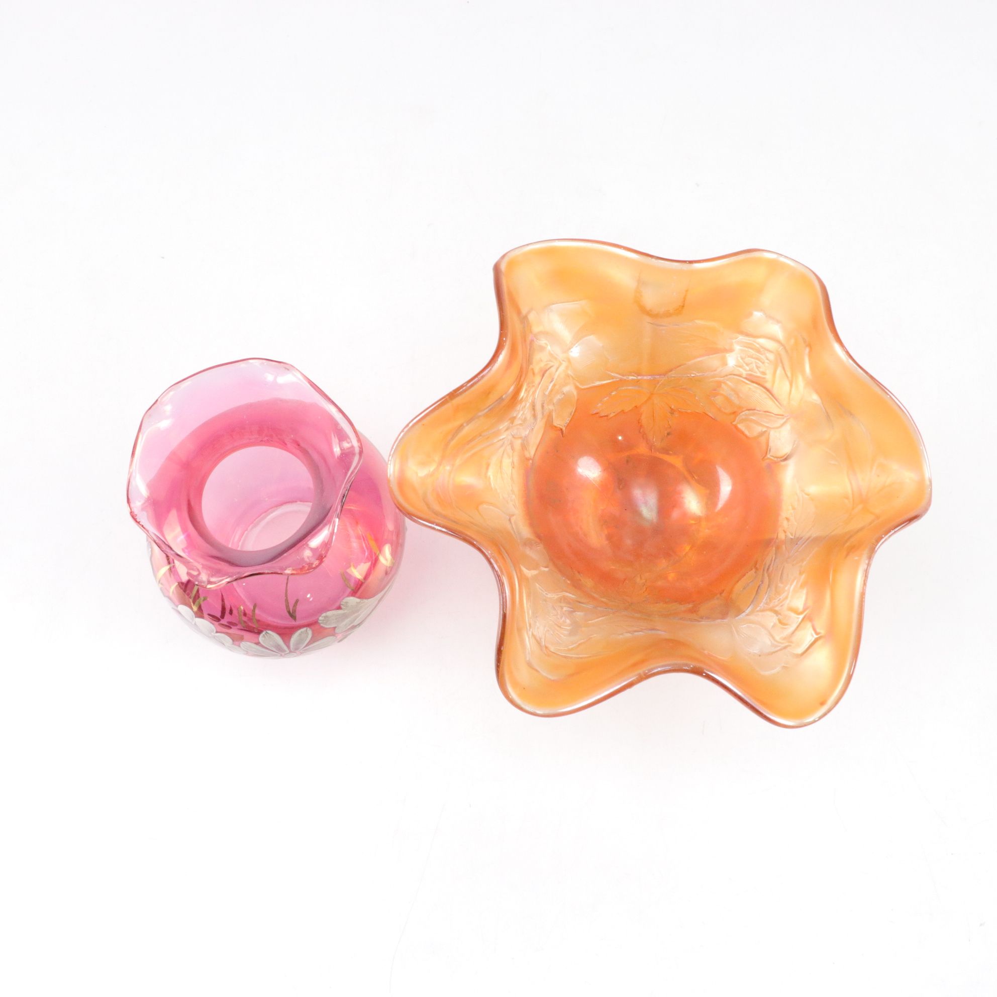 Mary Gregory Style Rummers with Cut to Clear Stemware and Other Decor