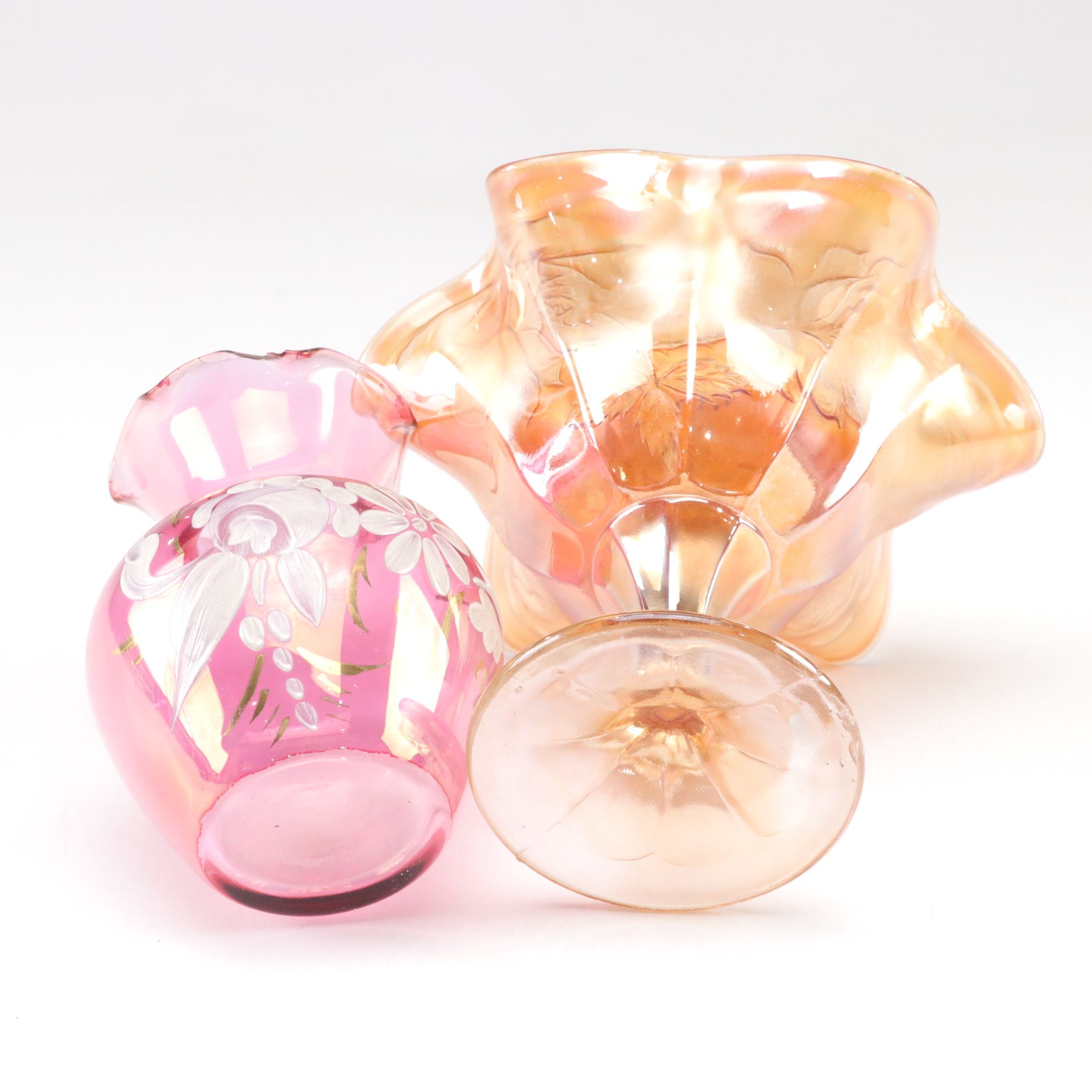 Mary Gregory Style Rummers with Cut to Clear Stemware and Other Decor